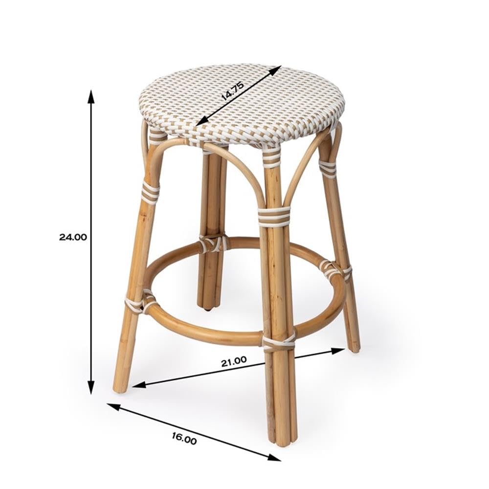 Home Square 2-Piece Rattan Counter Stool Set in Beige & White - Perfect for Kitchen Islands, Breakfast Bars & Home Decor