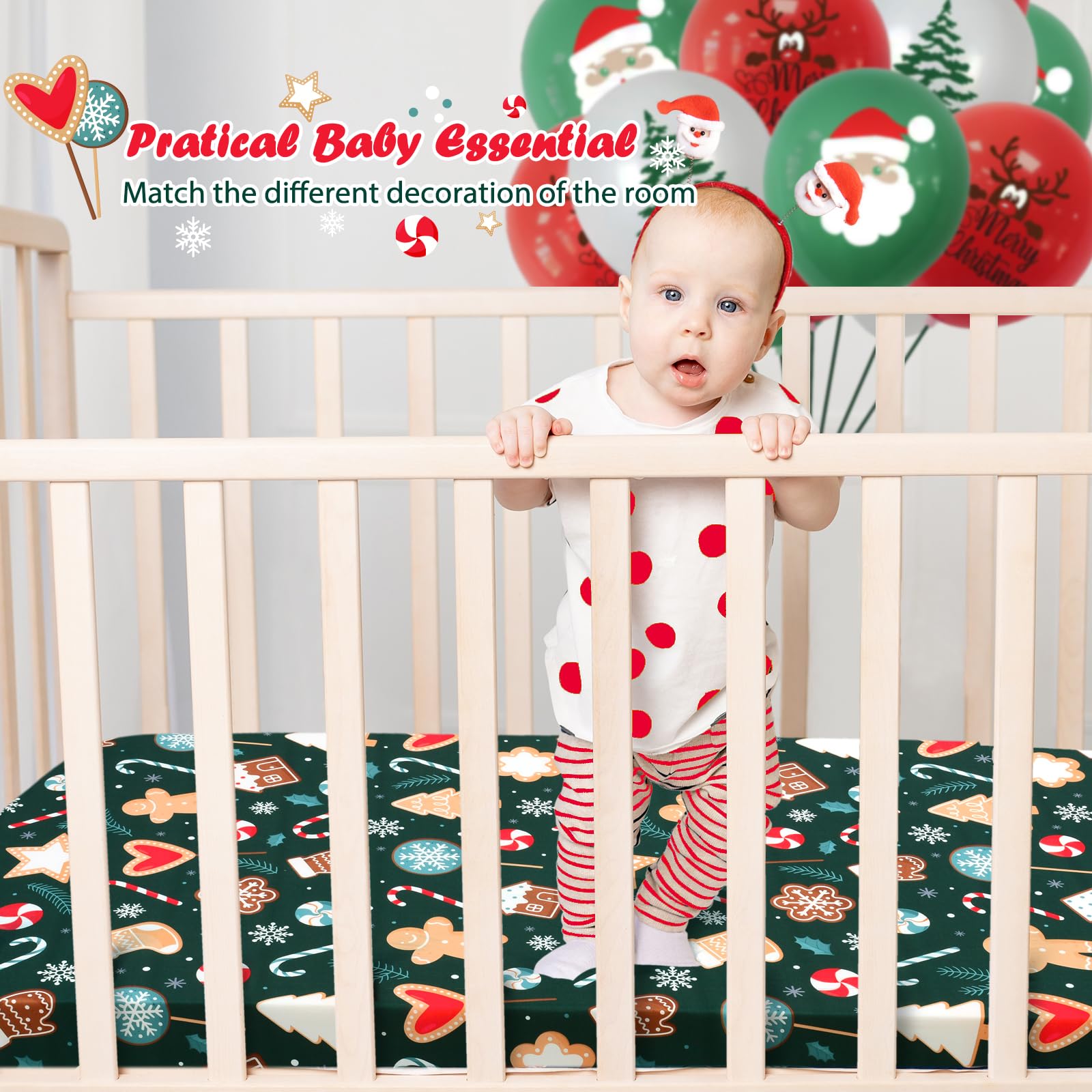 **JISEN Christmas Gingerbread Fitted Crib Sheet for Boys & Girls – Soft, Breathable Baby Crib Mattress Cover (52x28 Inch) – Perfect for Holiday Nursery Decor & Cozy Baby Sleep**