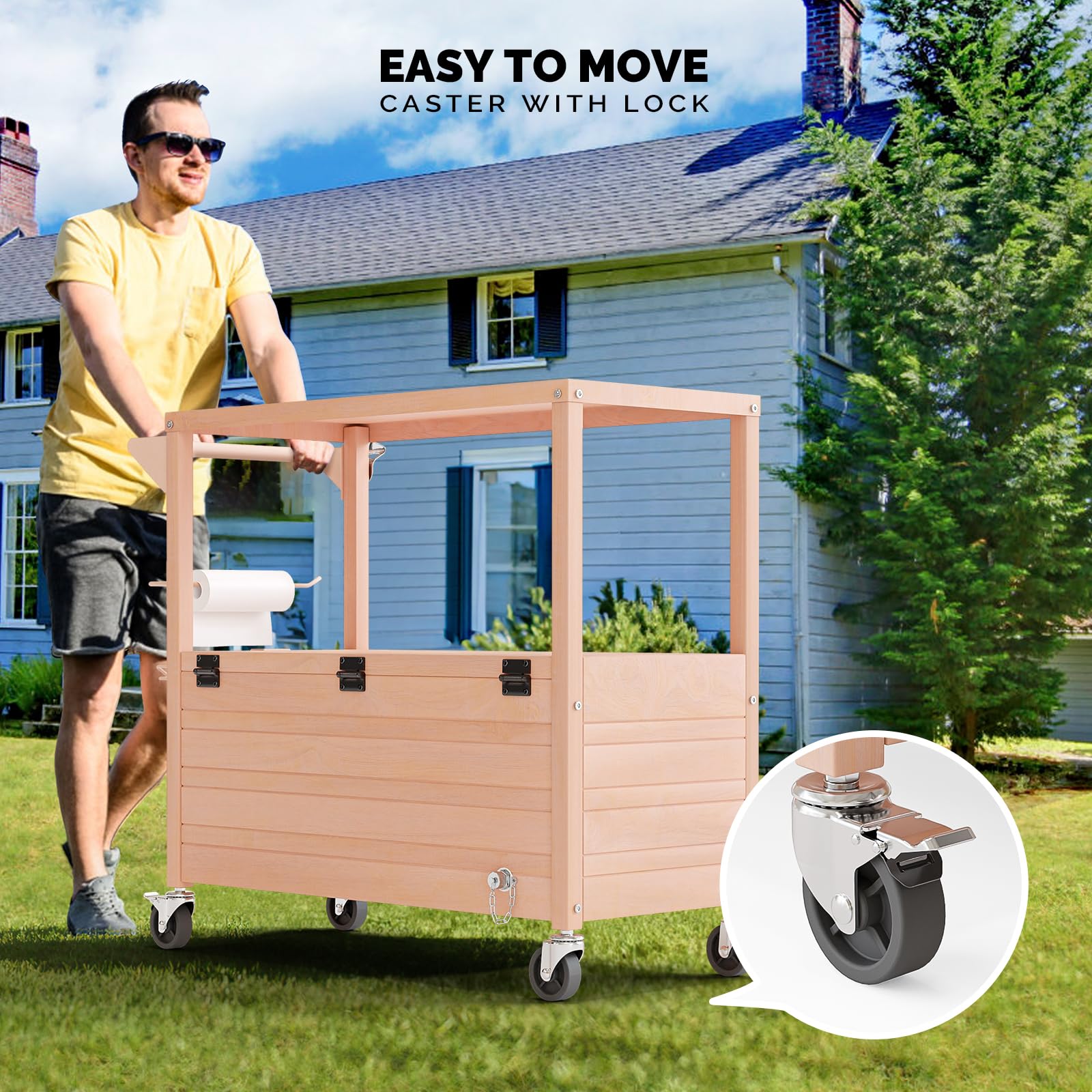 VINGLI 80 Quart Rolling Ice Chest Cooler with Wheels - Portable Cooler Table for Outdoor, Camping, Tailgating & Pool Parties - Includes Built-in Table, Beverage Storage & Bottle Opener - Perfect for BBQs, Beach Trips & Backyard Gatherings