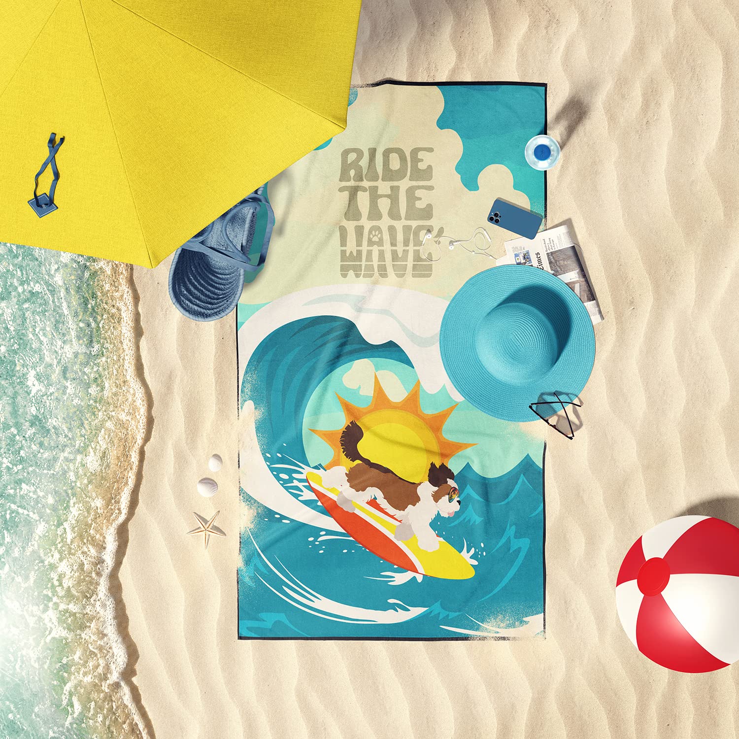 Premium Oversized Beach Towel - Surfer Dog Shih Tzu Design | Quick Dry Plush for Pool, Beach & Yoga | Caroline's Treasures MLM1269TWL3060 | Perfect for Summer Vacations, Picnics & Outdoor Activities