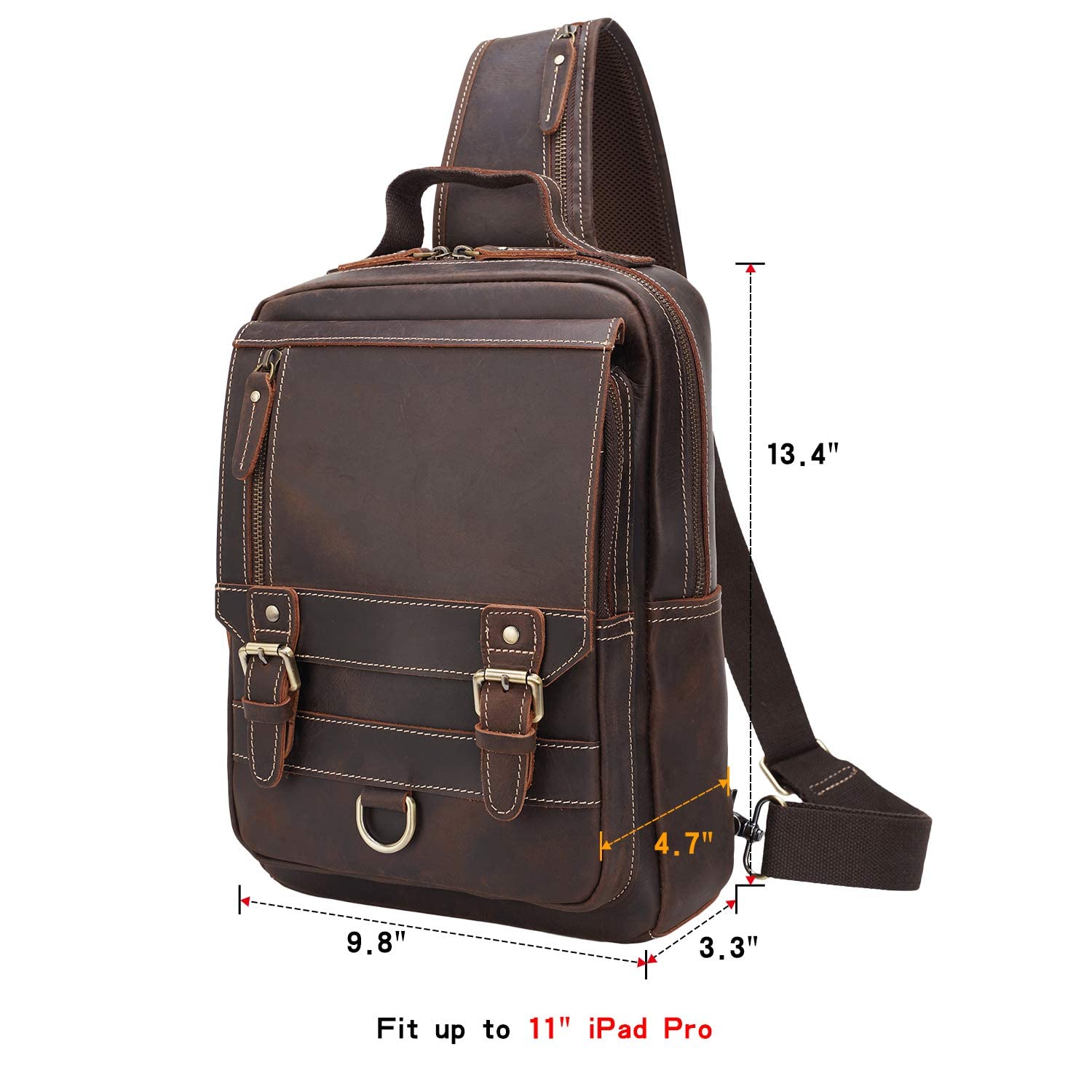 Polare Full Grain Leather Shoulder Backpack - Durable Travel Rucksack & Messenger Crossbody Bag for Men & Women - Perfect for Work, Commuting, Hiking & Daily Use