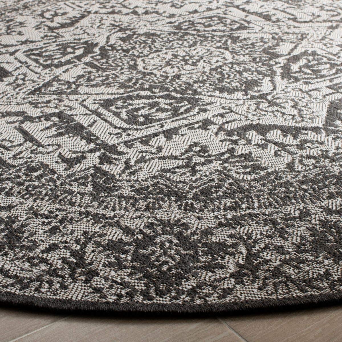 SAFAVIEH Linden Collection 8' Round Light Grey/Charcoal Oriental Medallion Area Rug - Indoor/Outdoor Non-Shedding, Easy-Cleaning for Patio, Backyard, Porch, Deck & Mudroom - Perfect for Boho Chic Home Decor & High-Traffic Areas