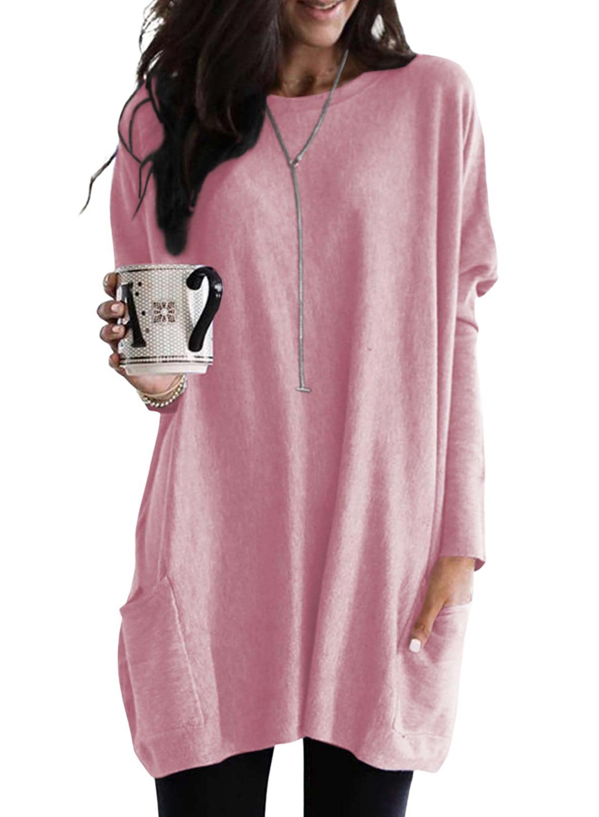 Dokotoo Women's 2025 Spring Casual Long Sleeve Shirts - Lightweight Sweatshirt Tunic Tops with Pockets for Everyday Wear & Office Outfits