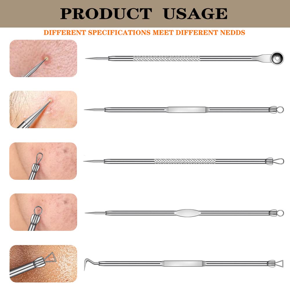 2022 Upgraded Blackhead Remover Kit - 9 Pcs Stainless Steel Pimple Popper Tools for Face & Nose, Acne Comedone Extractor Set for Whitehead & Blackhead Removal | Perfect for Home Skincare & Spa Treatments