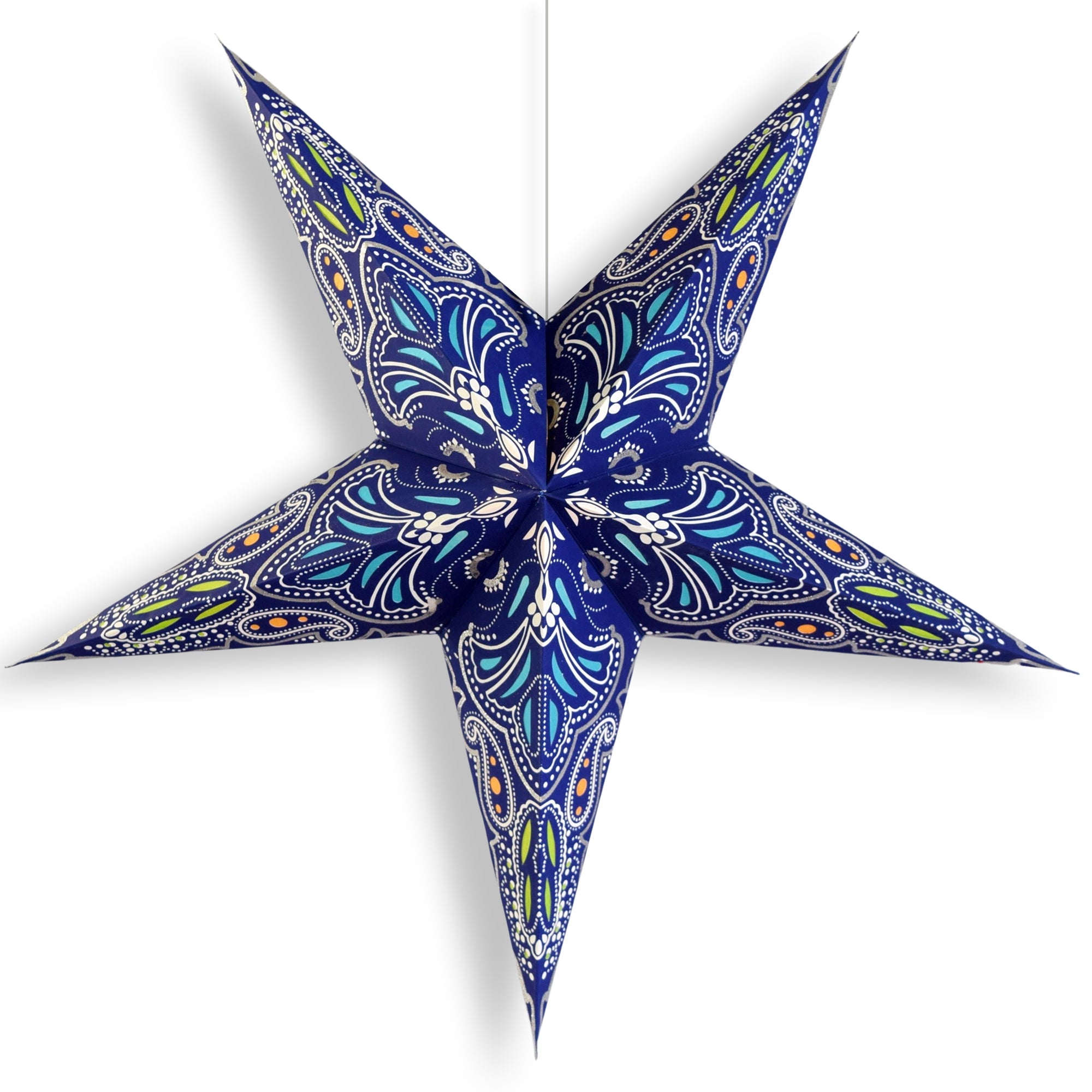 24 Inch Blue Aura Glow Glitter Paper Star Lantern with Pendant Light - DIY Home Decor for Bedroom, Party, Wedding & Outdoor Lighting