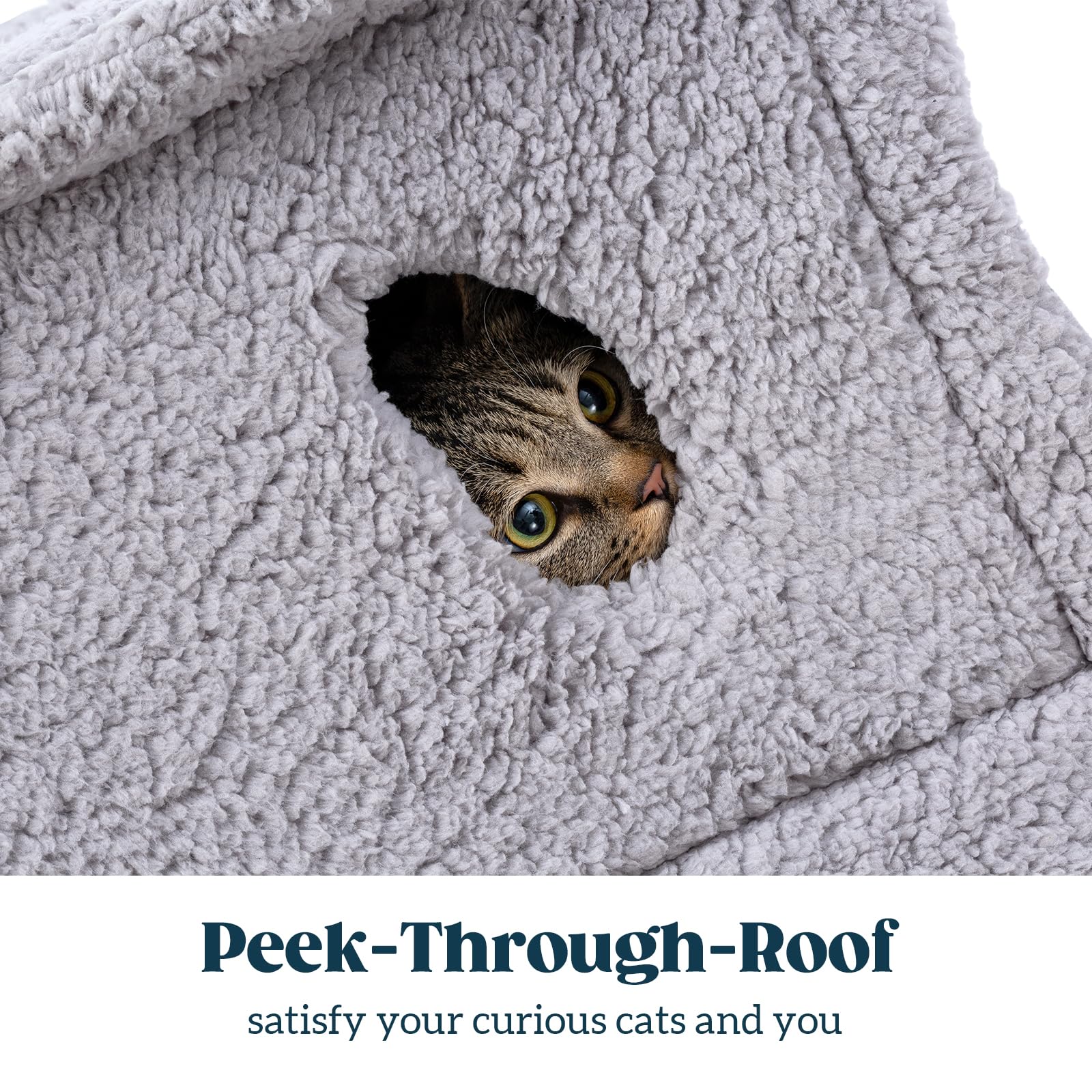 Premium Large Cat Cave Bed for Indoor Cats - Washable 2-Sided Mat & Removable Support Foam - Cozy Enclosed Hideaway for Kittens & Small Pets (Grey) - Perfect for Living Rooms, Bedrooms & Pet-Friendly Spaces