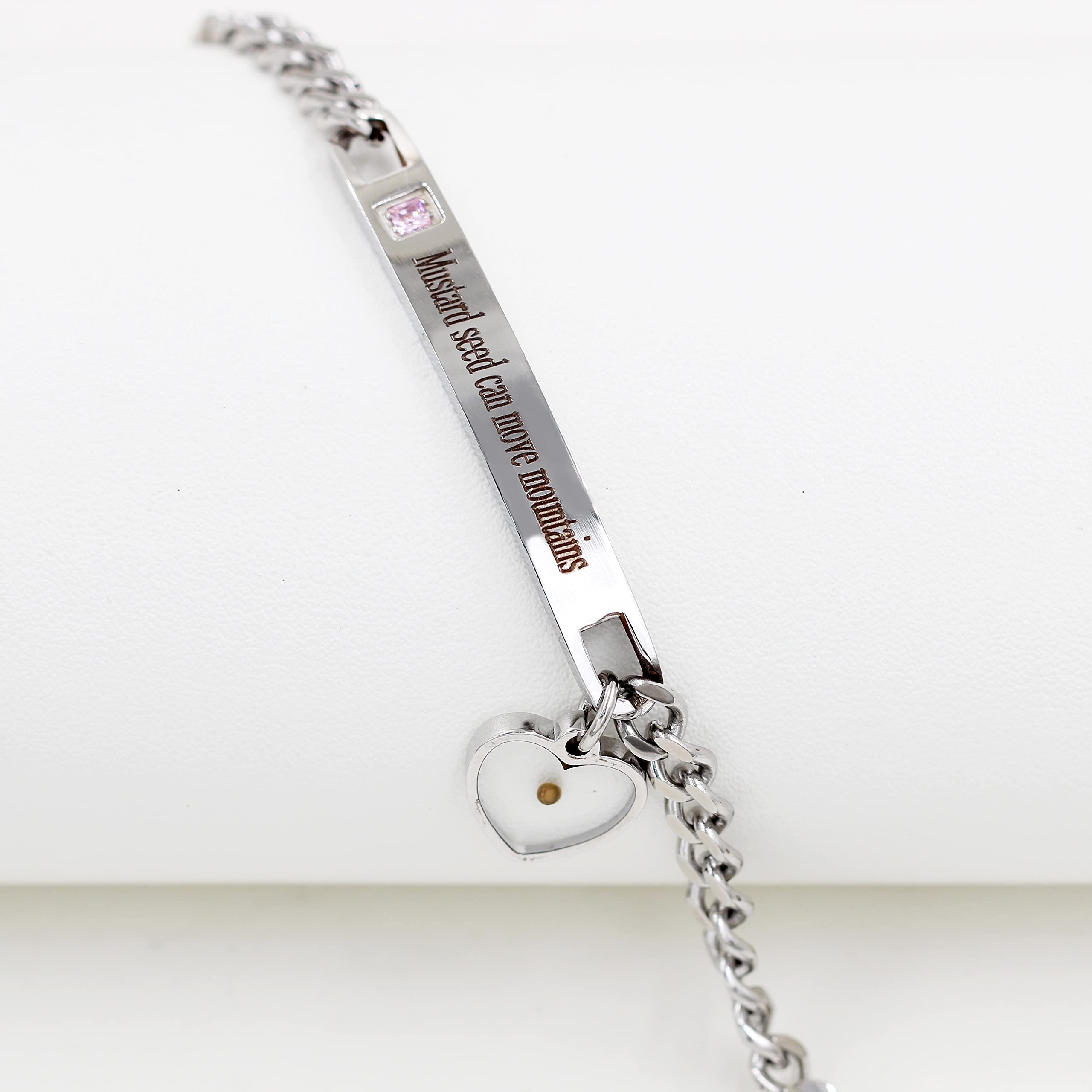 Uloveido Stainless Steel Chain Bangle Bracelet - Engraved 'Faith as Small as Mustard Seed Can Move Mountains' Y1133 - Elegant Religious Jewelry for Women, Perfect for Church, Weddings & Daily Wear