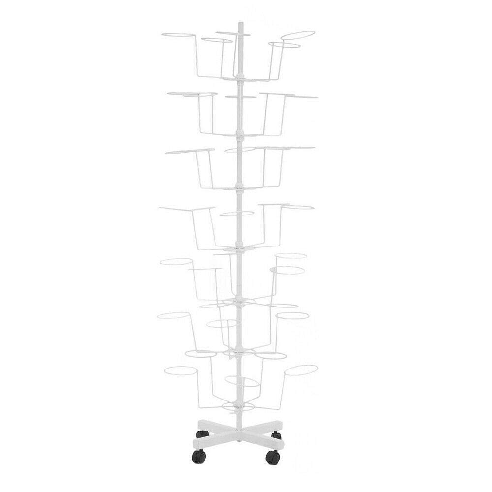 CNCEST 7-Tier Rotating Hat Display Rack - Free Standing Metal Floor Cap Organizer with 35 Hat Capacity - White | Perfect for Retail Stores, Boutiques & Home Closet Organization