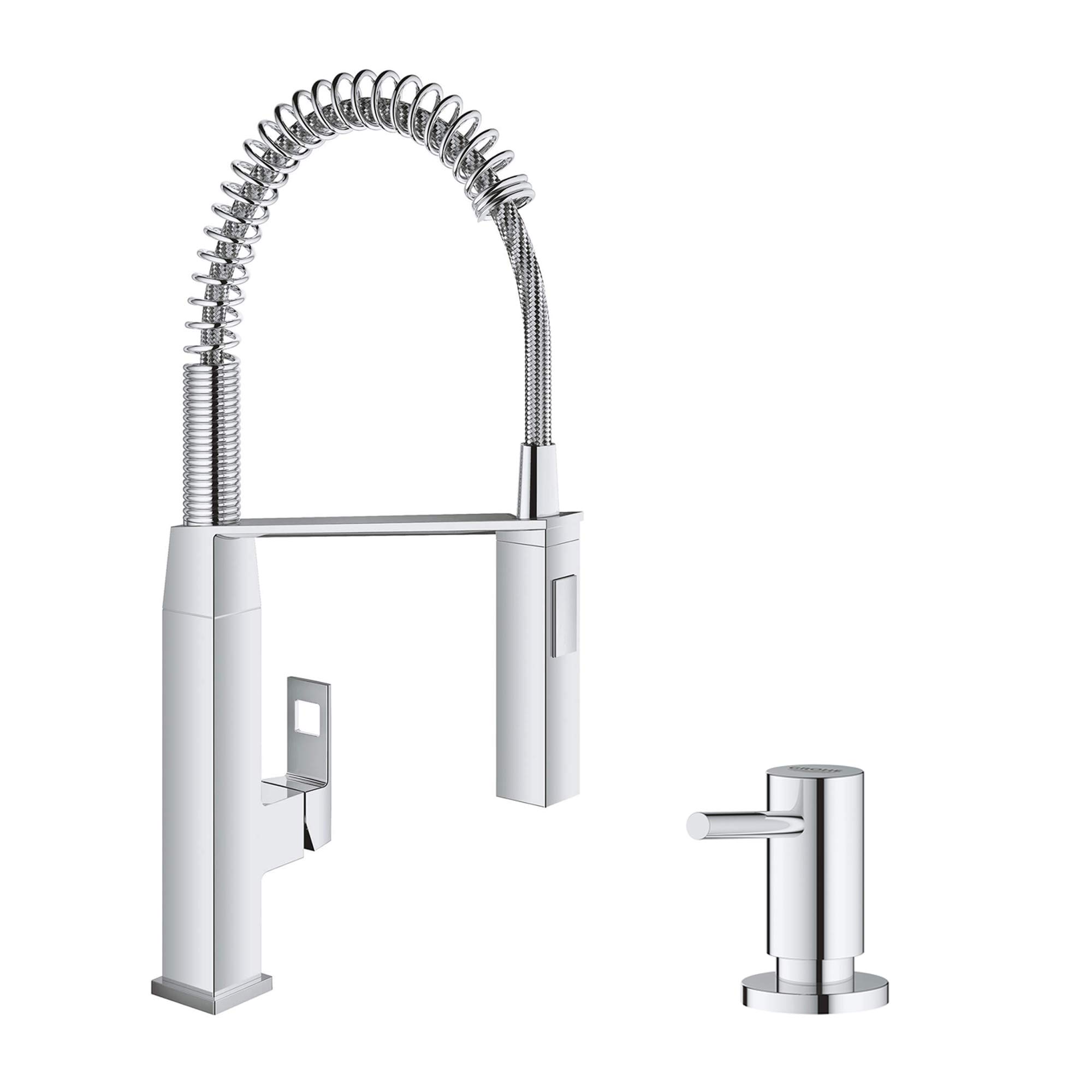 Growe KKS-31401000 Chrome Kitchen Faucet with Soap Dispenser - Modern Pull-Down Sprayer for Easy Cooking and Dishwashing in Your Home Kitchen