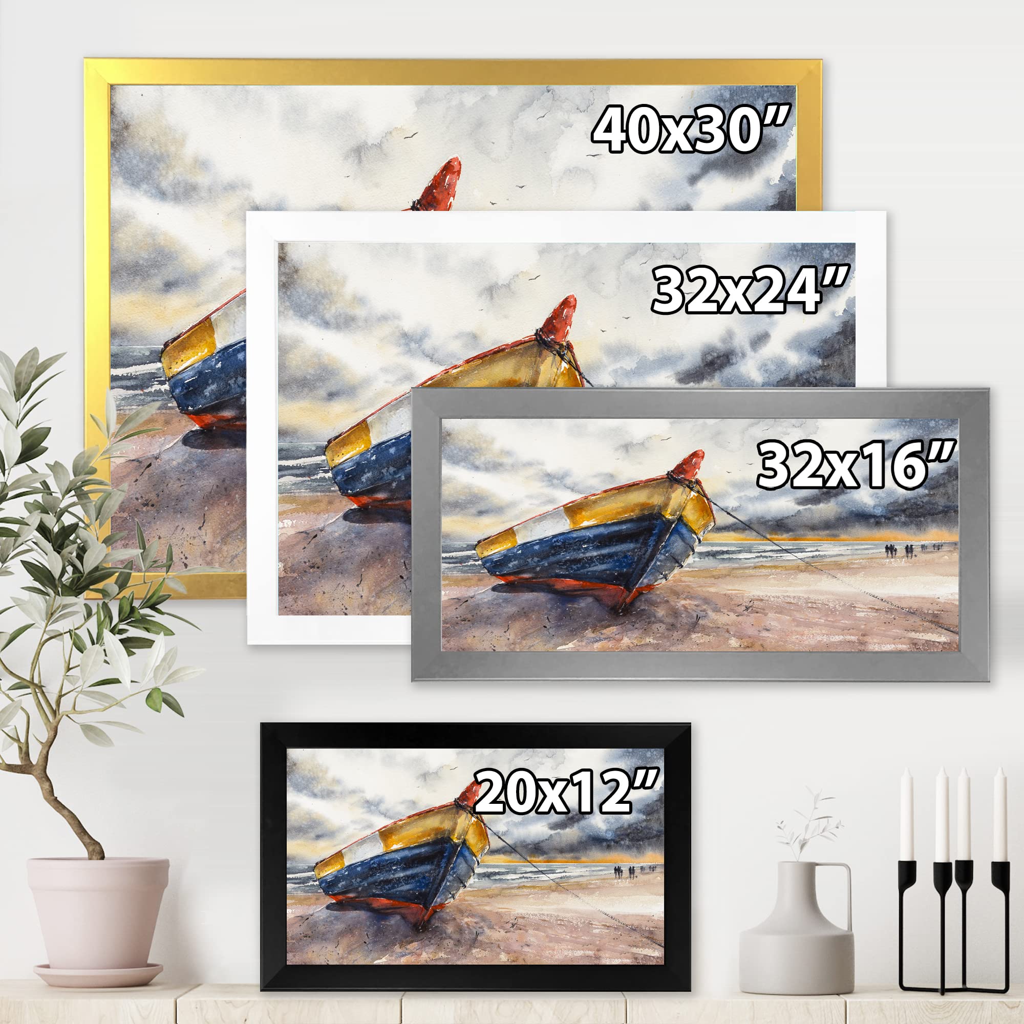 Handcrafted Wooden Boat Nautical Wall Art - Coastal Decor for Beach House, Living Room & Office - Framed Baltic Shores Painting