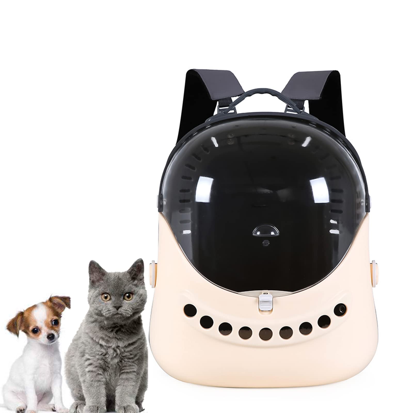 Ventilated Pet Backpack Carrier for Cats & Small Dogs - Comfortable Travel Hiking Carrier with Cushioned Pad - Portable Beige Animal Carrier for Outdoor Adventures, Airplane Travel & Daily Walks