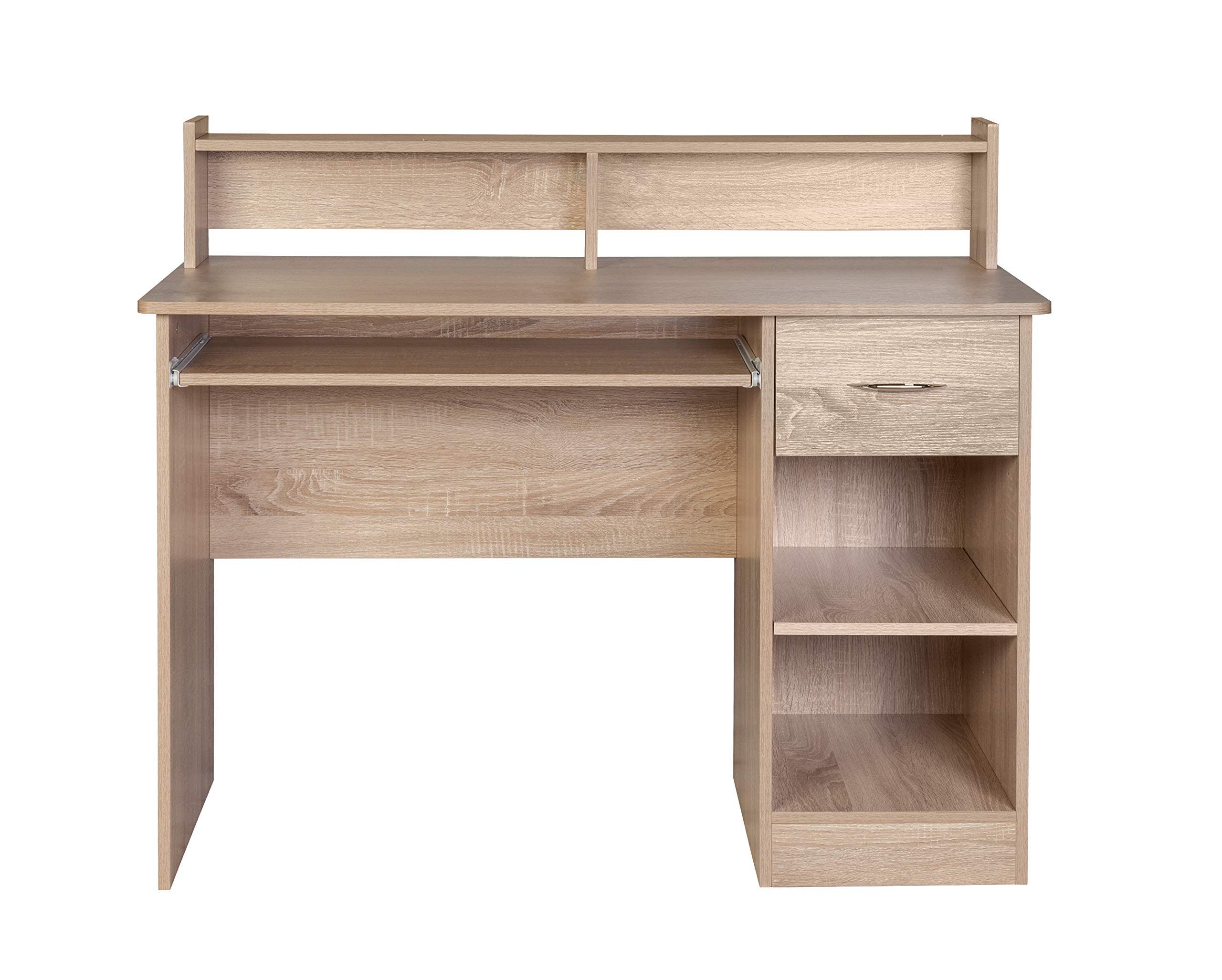 OneSpace Essential Computer Desk with Hutch and Pull-Out Keyboard - Light Oak Finish for Home Office, Study & Small Spaces