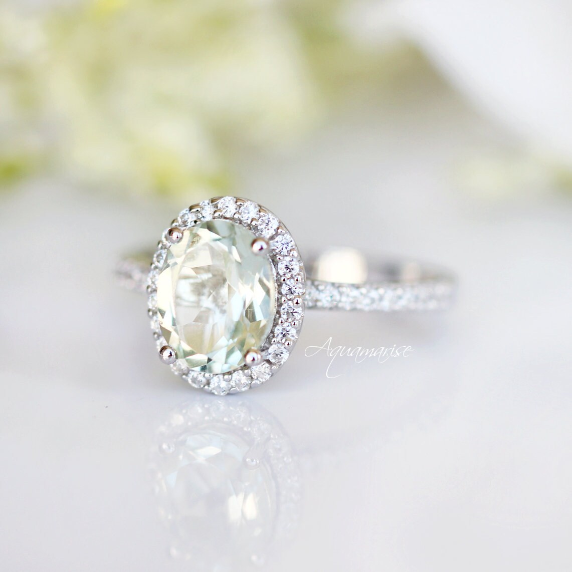 14K White Gold Iris Green Amethyst Engagement Ring for Women - Elegant Wedding Band, Promise Ring & Anniversary Jewelry Gift