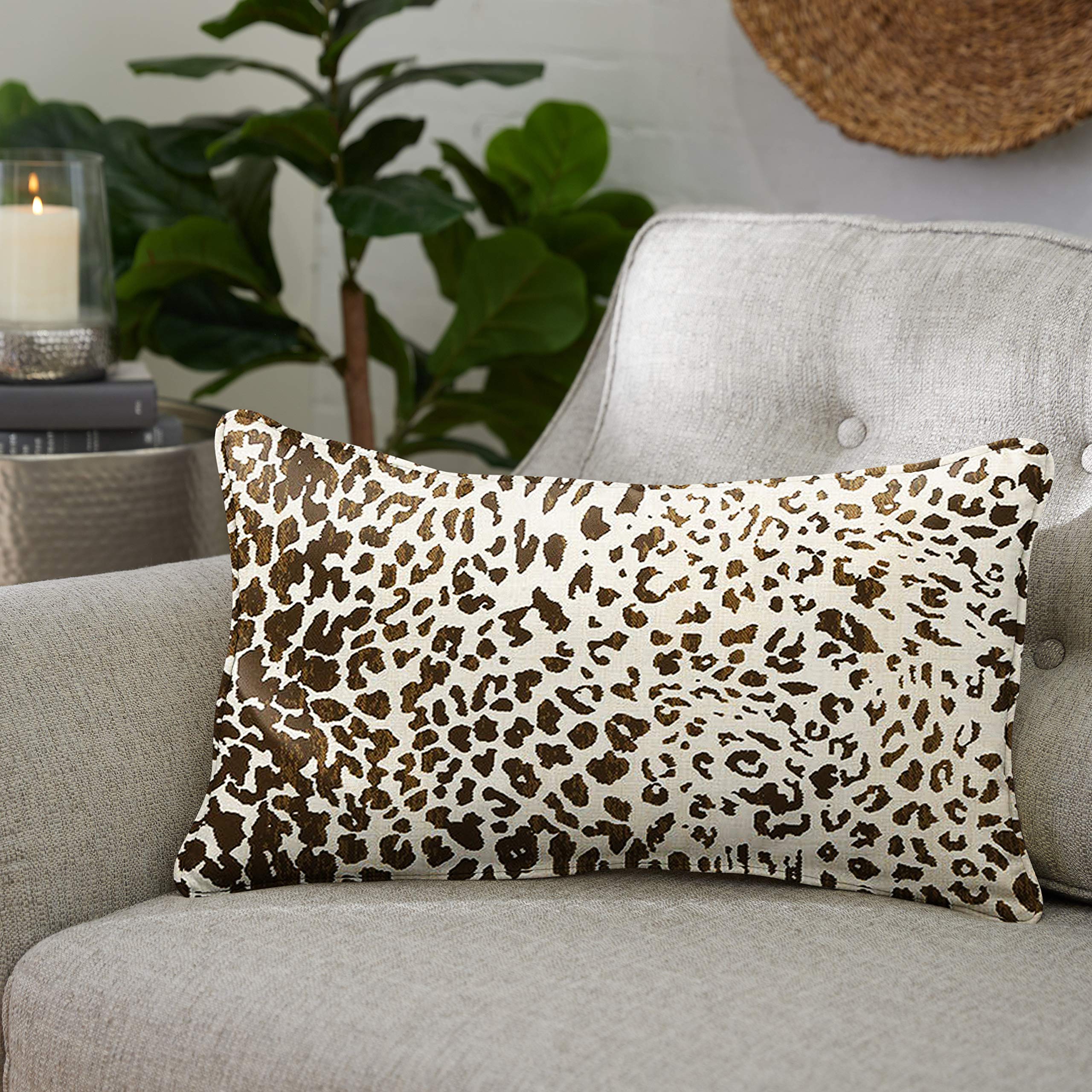 Sorra Home Sunbrella Solid Pillow Set - 12x24 Inches, Espresso Leopard Print Outdoor Cushion Covers - Waterproof & Fade-Resistant for Patio, Deck, Poolside, and Garden Furniture