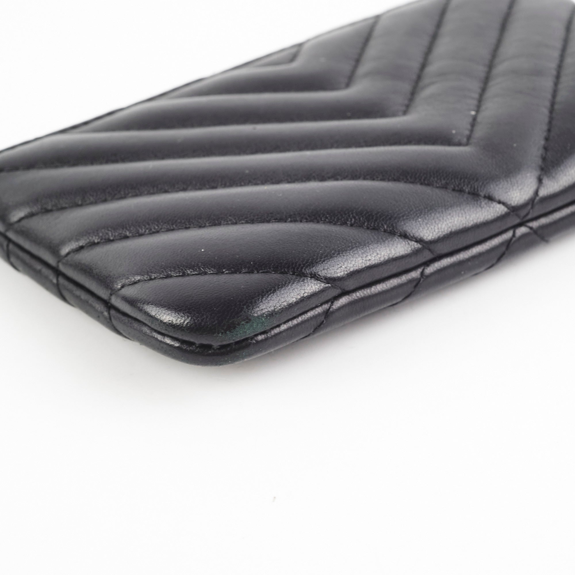 Chanel Small Chevron Black O Case - Luxury Leather Wallet for Women | Perfect for Everyday Use, Travel & Gifting