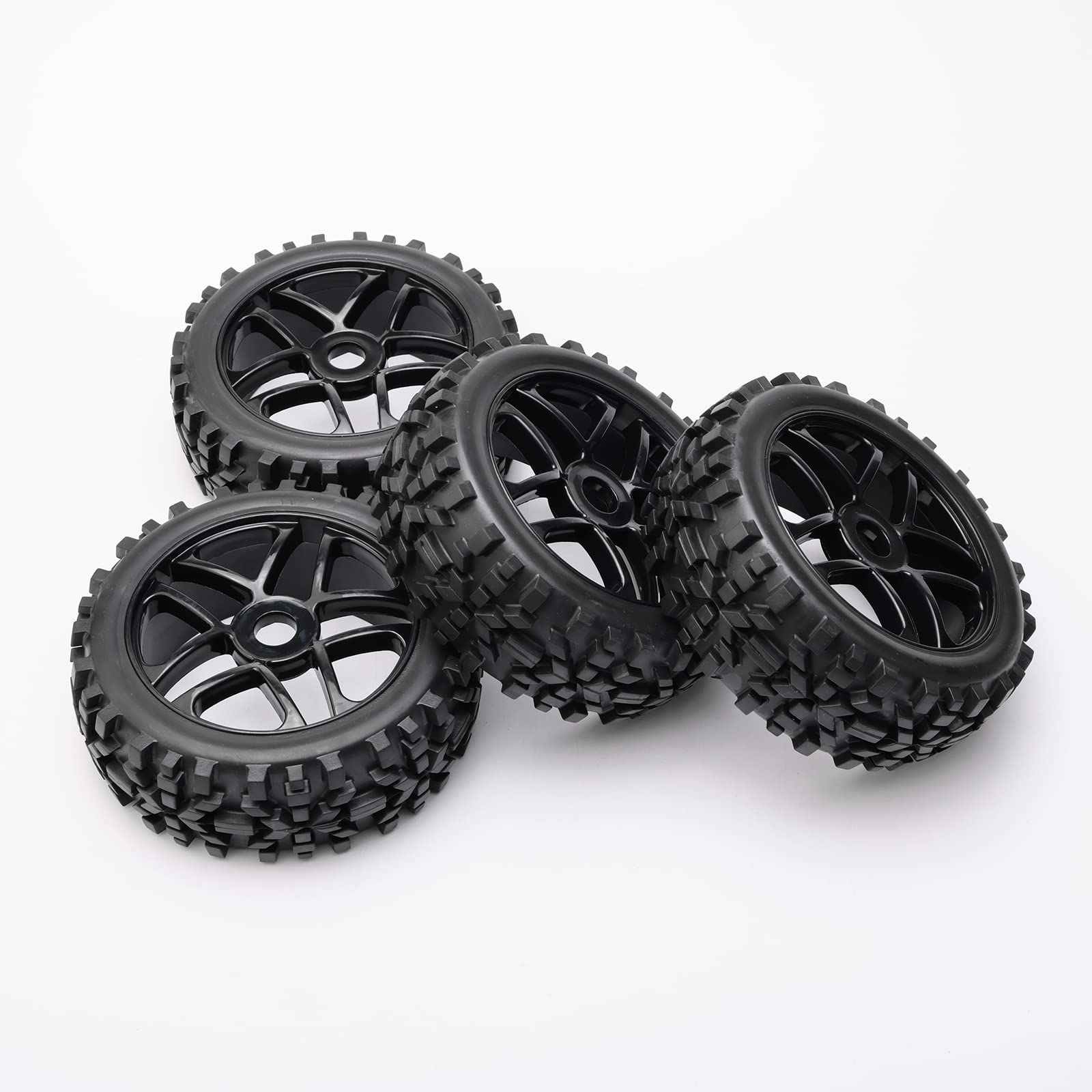 JIUWU 4-Pack 1/8 Scale RC Off-Road Wheels and Tires - 17mm Hex Durable All-Terrain Tires for RC Cars, Trucks & Buggies | Perfect for Racing, Crawling & Off-Road Adventures (Black)