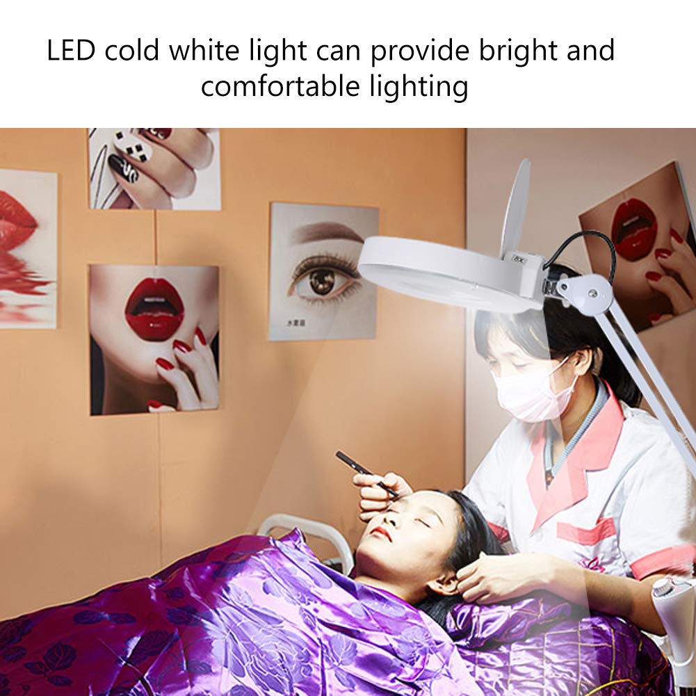 5X Magnifying Floor Lamp with Adjustable LED Light - Glass Lens for Facial, Skincare, Tattoo & Manicure - Salon & Home Beauty Equipment (White) - Perfect for Professional Salons, Home Spa & Detailed Work