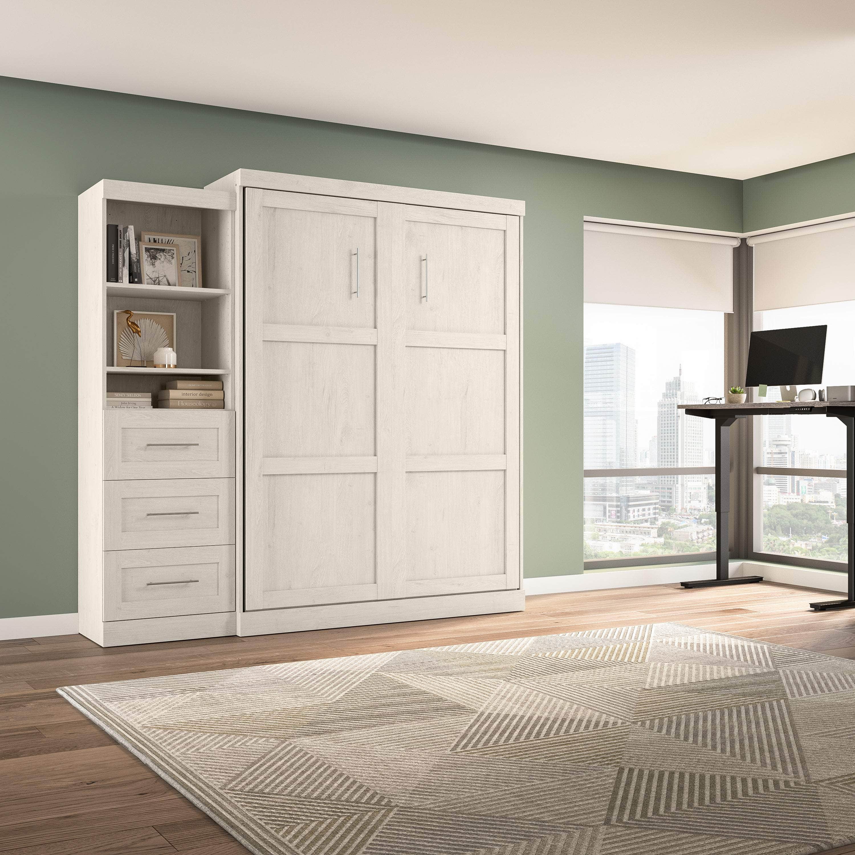 Queen Murphy Wall Bed with Storage Drawers - Space-Saving Foldable Bed for Small Rooms, Apartments & Guest Rooms (90