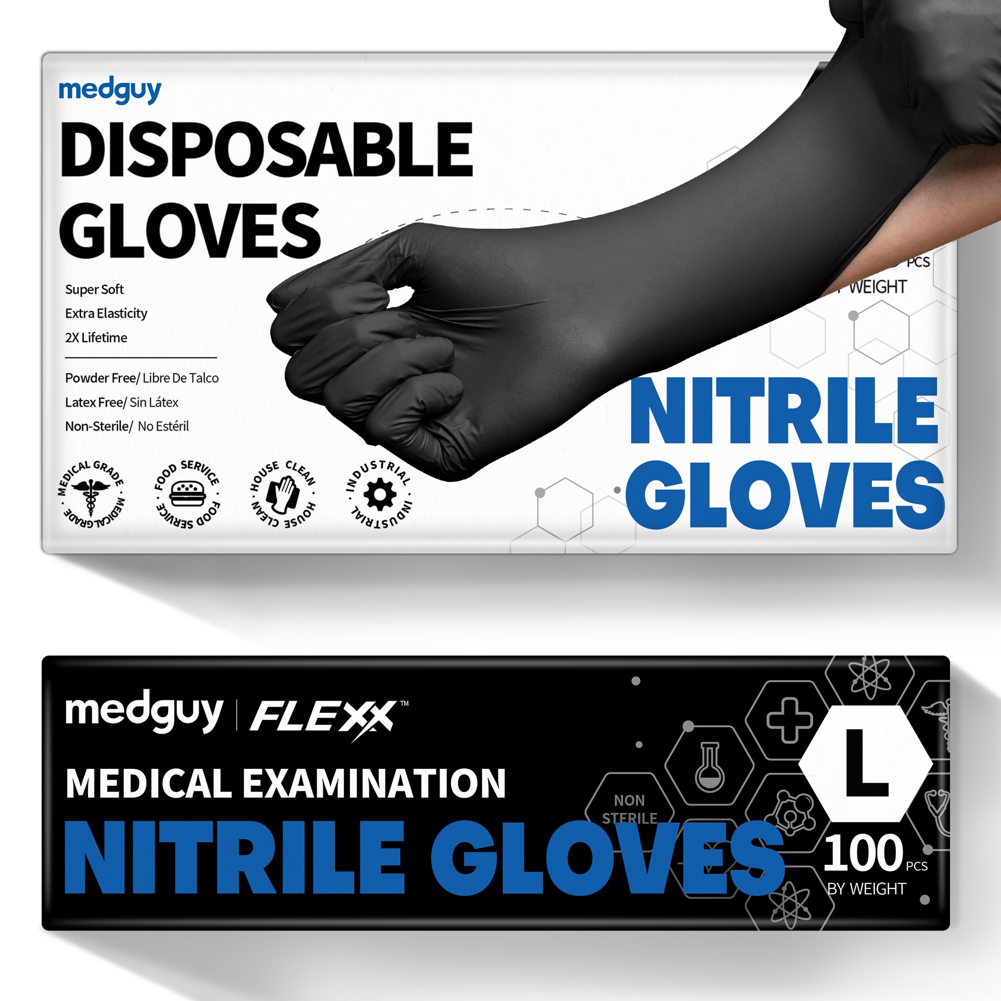 Premium Black Nitrile Disposable Gloves - 4.5 Mil Thick, Powder-Free & Latex-Free - Food Safe Exam Gloves (100 Count) - Ideal for Medical Exams, Tattoo Parlors, Food Handling & Kitchen Safety