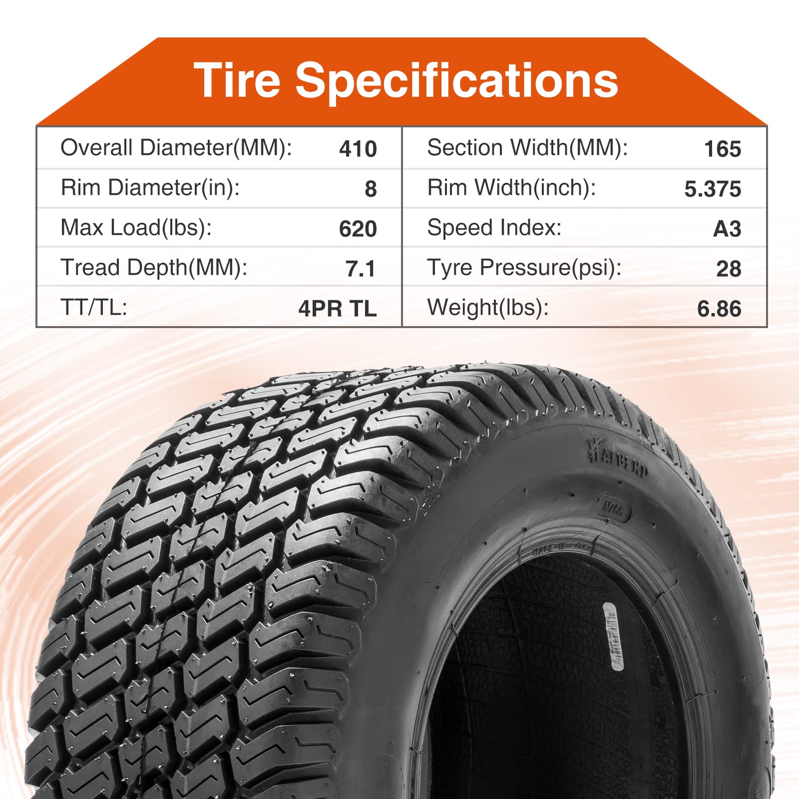 HALBERD 2-Pack 16x6.50-8 Lawn Mower Tires 4PR Turf Saver Tires - Tubeless Garden Tractor & Riding Mower Tires for Smooth Lawn Care & Landscaping