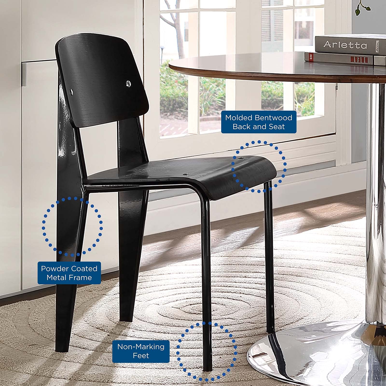 Modway Cabin Modern Wood & Metal Dining Chair - Black Kitchen & Dining Room Chair for Home, Restaurant & Office Use