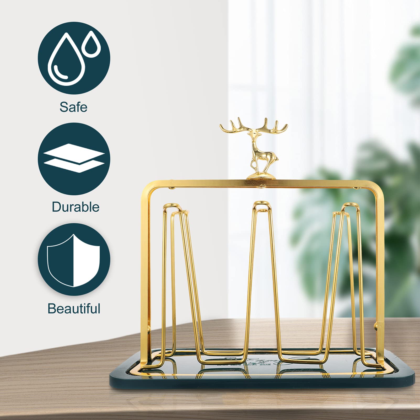 Cabilock Metal Coffee Cup Holder Rack - Countertop Mug Organizer with Drain, Tabletop Wine Glass & Plastic Cup Display Stand for Kitchen, Bar, Office, and Restaurant Use