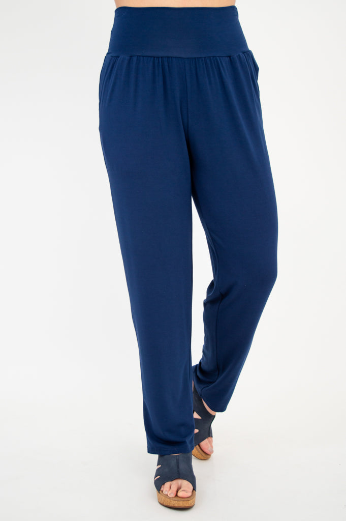 Clair Petite Women's Pants - Soft Bamboo Fabric, Indigo Blue - Perfect for Yoga, Lounge & Casual Wear