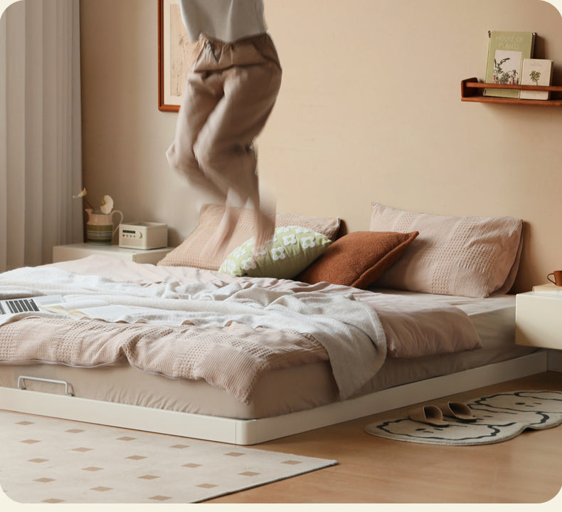 Birch Solid Wood Platform Bed - No Headboard Low Profile Floor Bed in Cream - Perfect for Minimalist Bedrooms, Small Spaces & Modern Home Decor