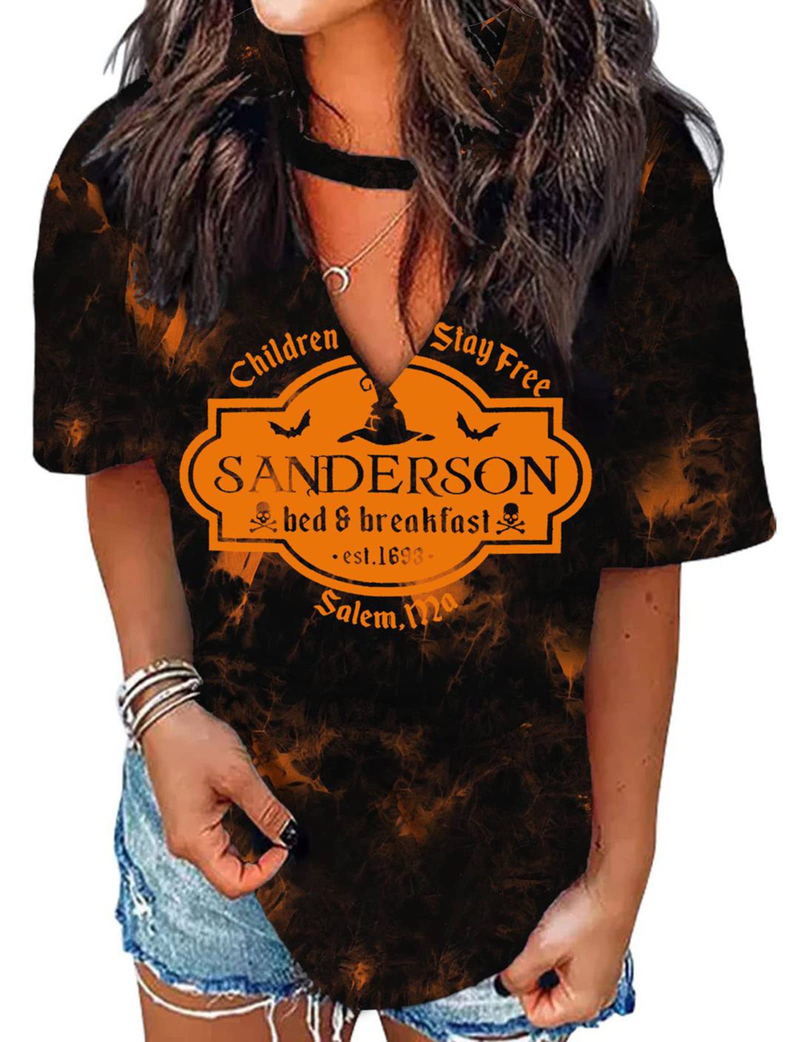 MAIHUN Halloween T-Shirt for Women - Hocus Pocus Sanderson Sisters Horror Movie Tee | Scary Squad Graphic Top for Halloween Parties & Horror Movie Nights