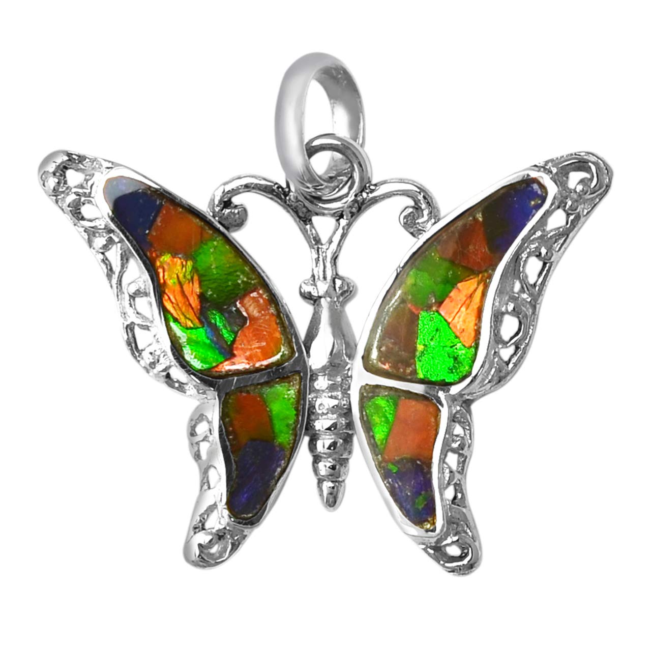 Starborn Ammolite & Sterling Silver Butterfly Pendant Necklace with Bail - Elegant Jewelry Gift for Women, Birthday, Anniversary & Special Occasions