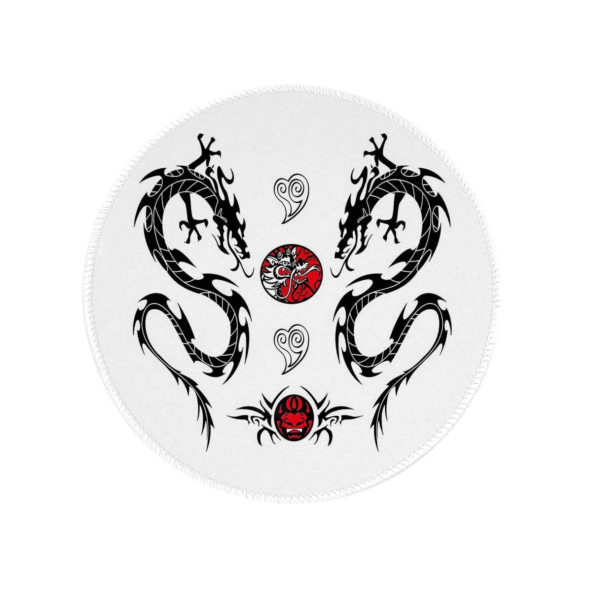 Premium Round Gaming Mouse Pad Set - 2 Pack Non-Slip Rubber Base Waterproof Mouse Mat for Office, Home & Travel (7.9×7.9 Inches) - Japanese Dragon Tattoo Design in White/Black - Perfect for PC, Laptop & Gaming Setup