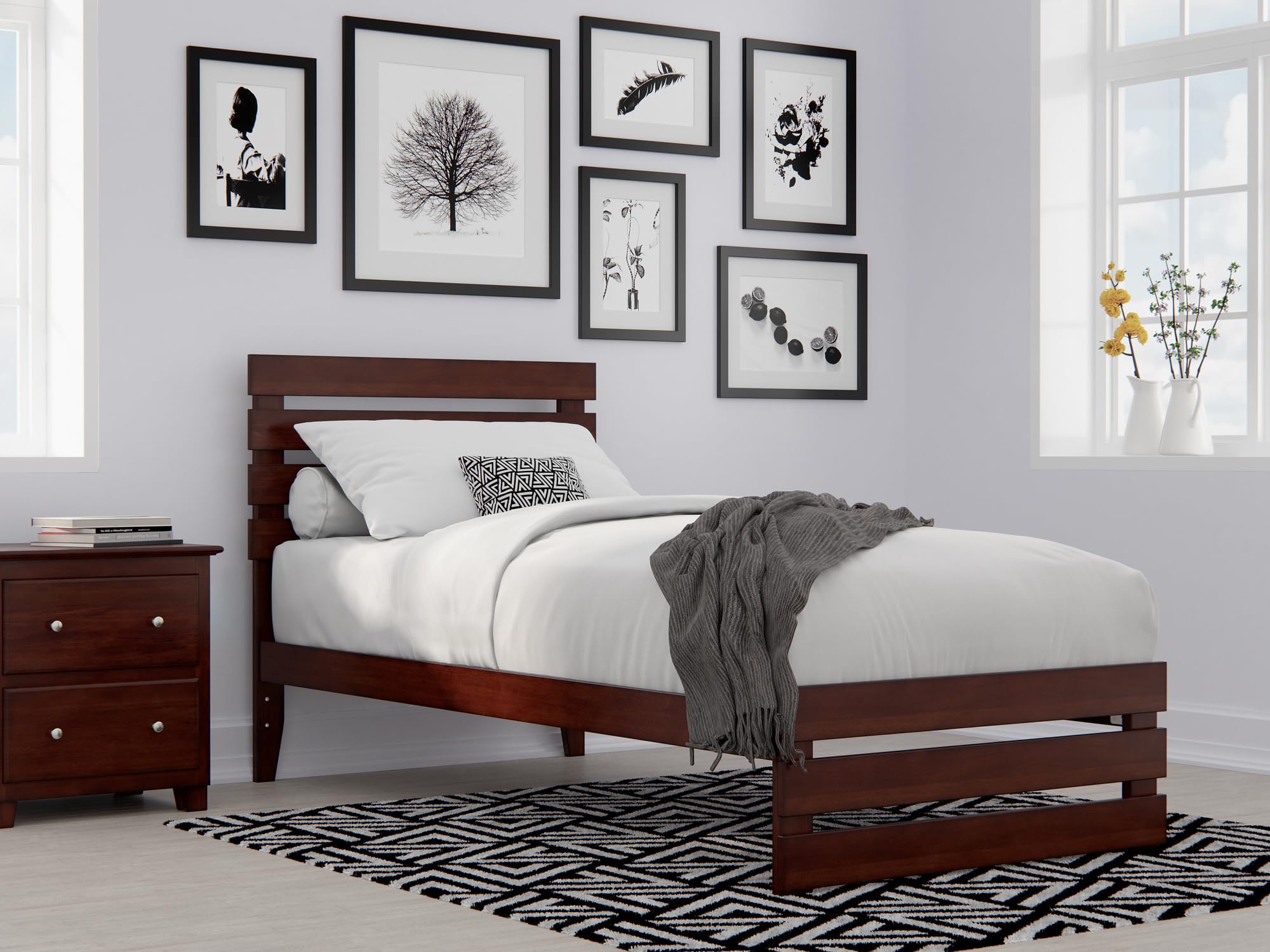 AFI Oxford Twin Extra Long Bed Frame with Footboard & USB Turbo Charger - Walnut Finish for Kids, Teens & Guest Rooms | Durable & Stylish Bedroom Furniture