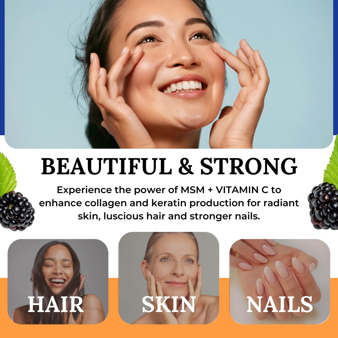 Twig & Leaf MSM + Vitamin C Powder for Hair Growth, Nail Strength & Joint Support | Wildberry Flavor | 30 Servings Non-GMO Gluten-Free Sulfur Supplement (7.9 Oz) | Perfect for Daily Wellness Routine & Active Lifestyle