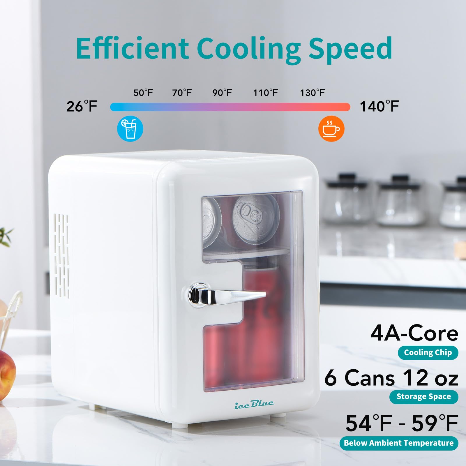 Iceblue 4L Mini Skincare Fridge with Viewing Window - Compact Beauty Fridge for Cosmetics, Perfumes & Beverages - Perfect for Bedroom, Office, Dorm & Car - Keep Your Skincare Fresh & Drinks Cool (White)
