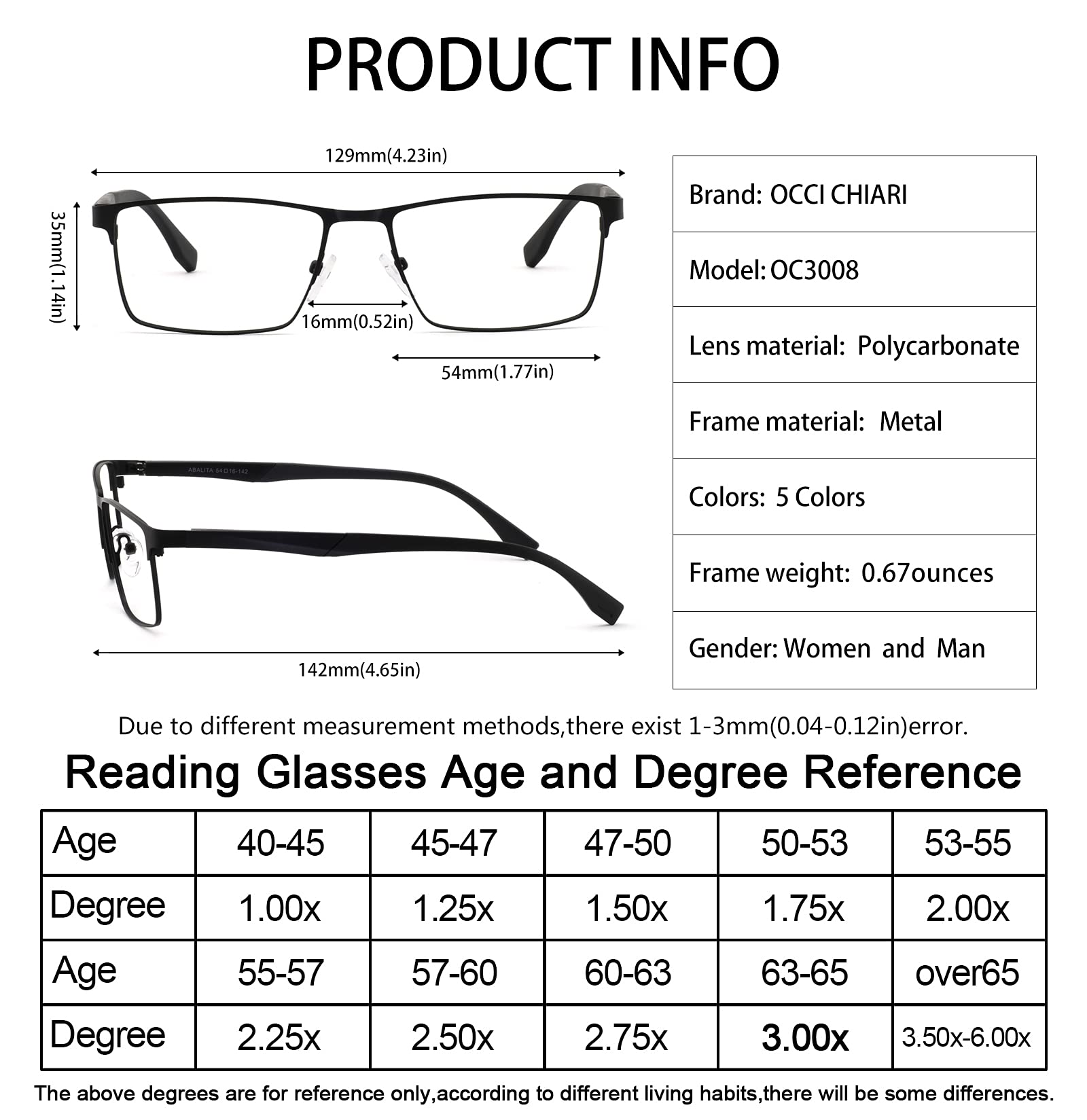 OCCI CHIARI Anti Blue Light Glasses for Men - Computer & Gaming Eyewear - Zero Magnification - Black Frame - Reduce Eye Strain for Work, Gaming & Screen Time