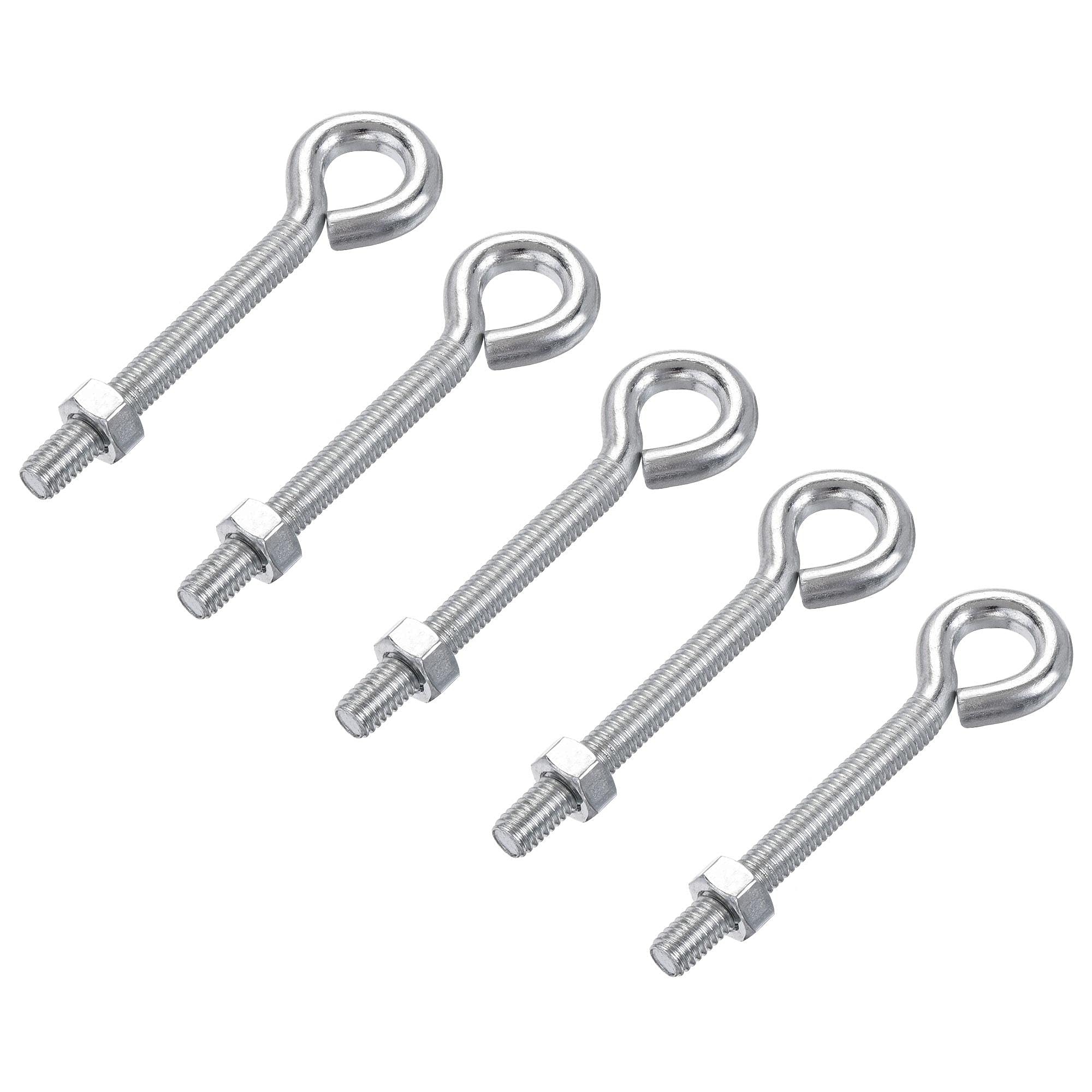 uxcell M6x50mm Eye Hook Screws Bolts Kit - 5pcs Carbon Steel Hanger Eyelet Hooks with Hex Nuts for Metal Hooks & Wood Terminal Rings - Perfect for Hanging Plants, Lights, and DIY Projects