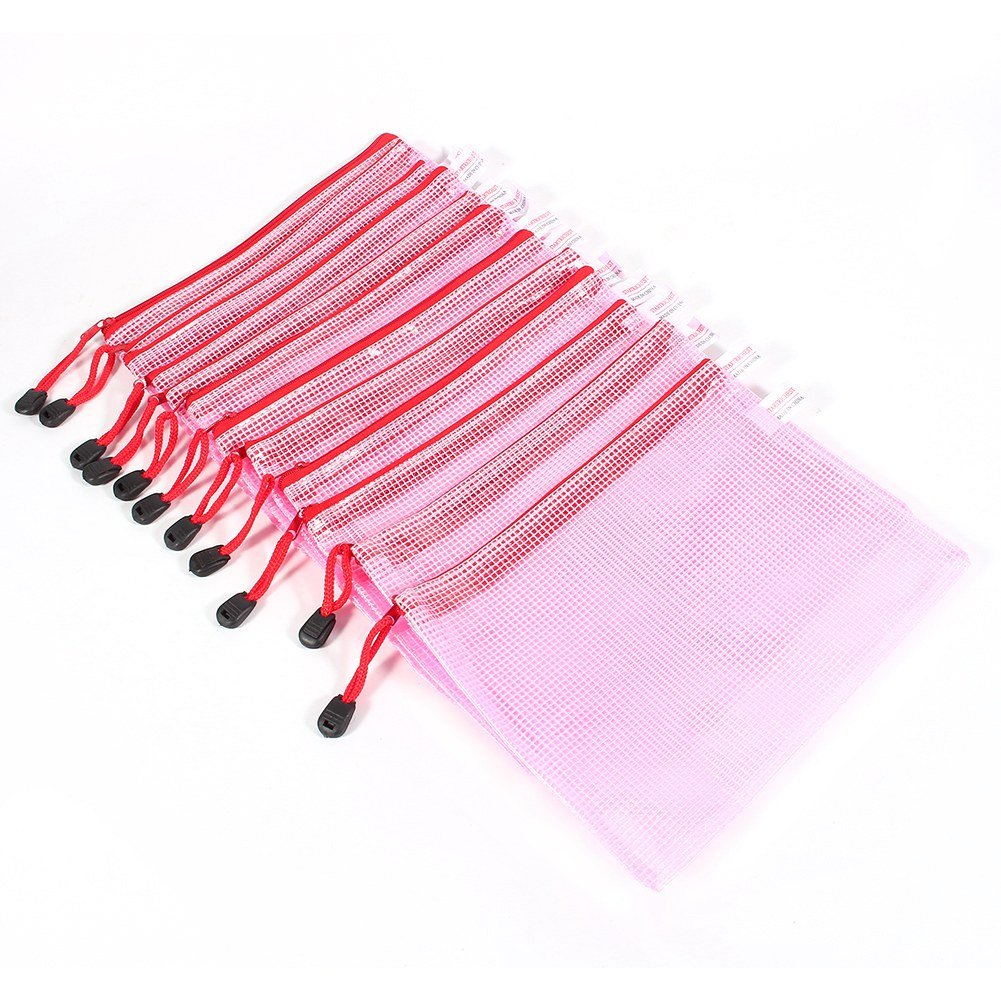 Zerodis 12-Pack A5 Clear Zipper File Storage Bags - Assorted Colors Waterproof Document Folders for School, Office & Travel Organization (Includes Red)