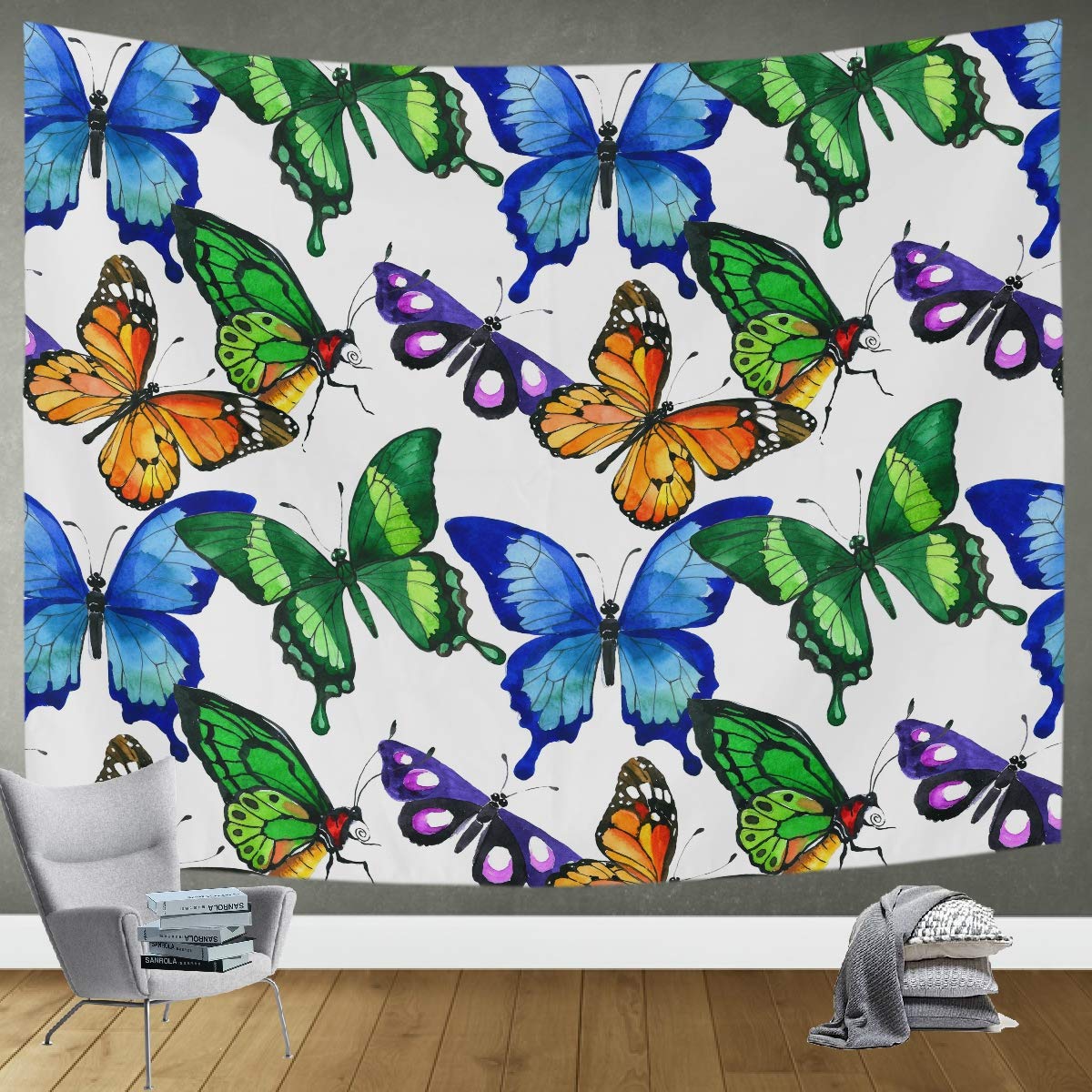 DOMIKING Butterfly Wild Insect Tapestry Wall Art - 80x60 Inch Bohemian Wall Hanging for Bedroom, Living Room & Office Decor | Trippy Hippie Aesthetic for Dorm, Meditation Space & Festival Backdrop