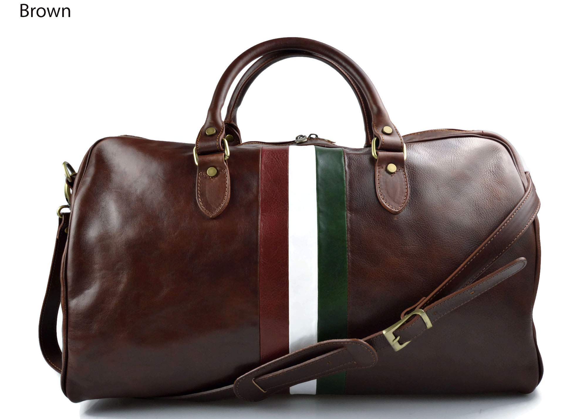 Premium Italian Leather Travel Duffle Bag for Men & Women - Brown Weekender Gym Bag with Shoulder Strap - Perfect for Business Trips, Gym, Weekend Getaways & Carry-On Luggage