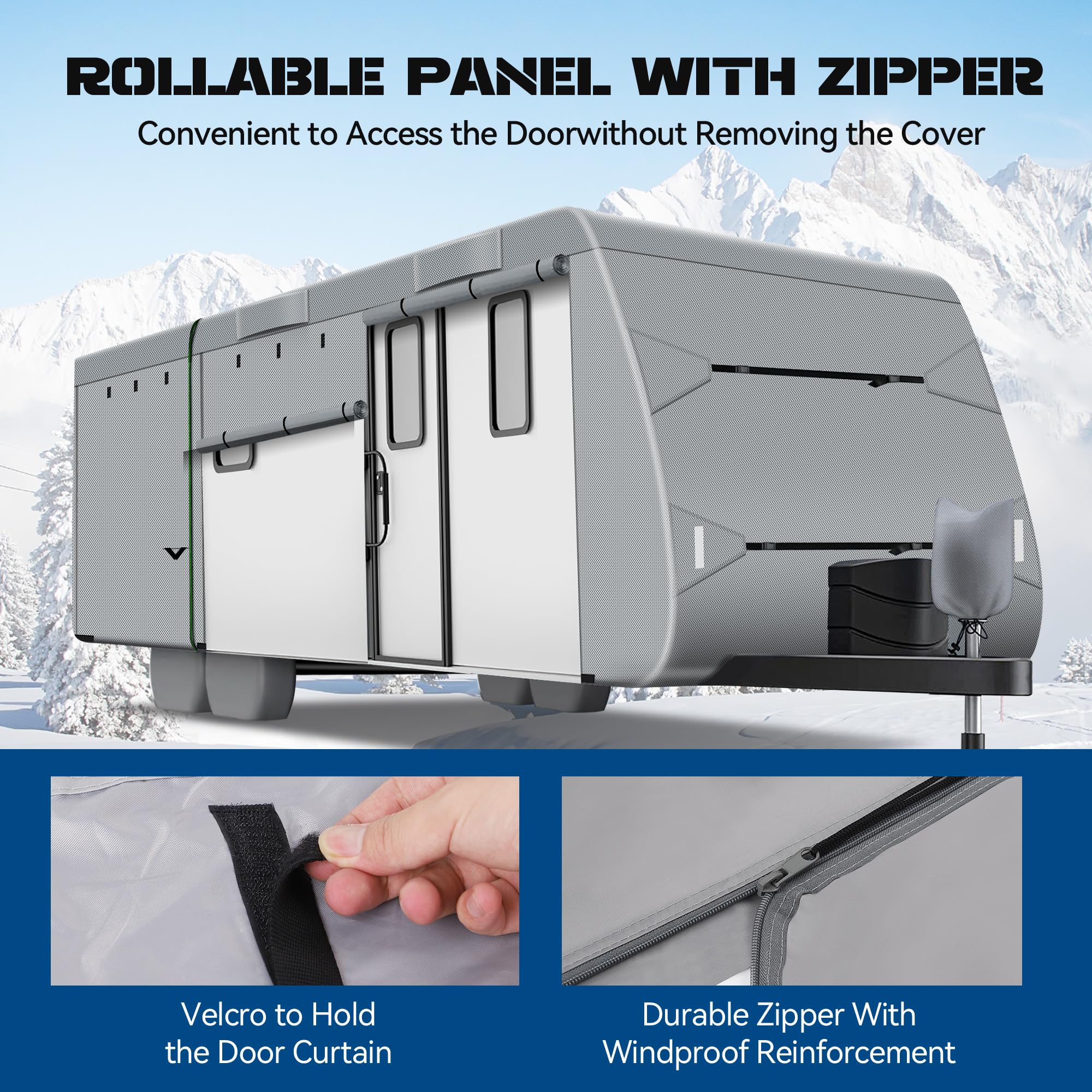 Richeer 300D Heavy-Duty RV Cover for 30'-33' Travel Trailers - Waterproof, Windproof, UV-Resistant Rip-Stop Fabric with Storage Bag, Tire Covers & Reflective Strips - Perfect for Outdoor Camping, Winter Storage & Long-Term Vehicle Protection (Dark Grey)