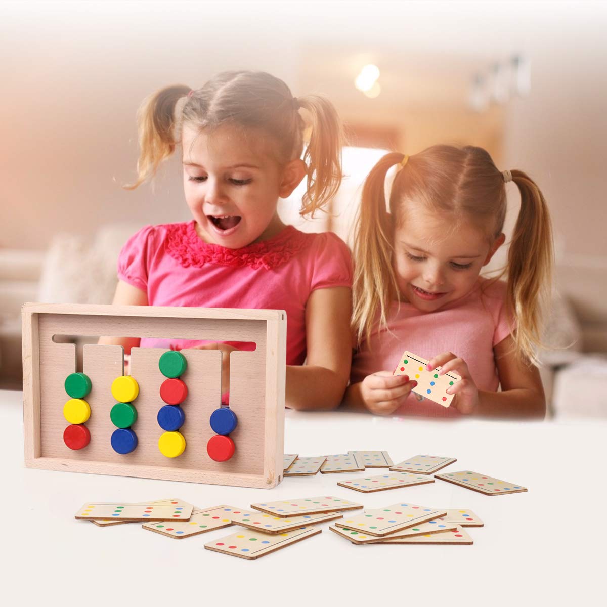 Montessori Wooden Slide Puzzle - Color & Shape Matching Logic Game for Kids Ages 3-7 | Brain Teaser Educational Toy for Preschool Boys & Girls | Airplane Travel Activity & Birthday Gift Idea