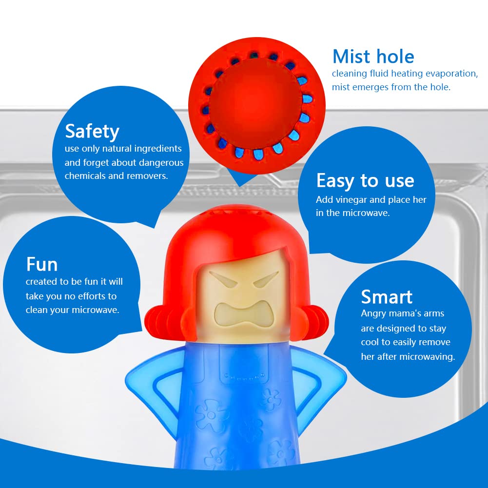 Abnaok Microwave Cleaner - 2 Pack Angry Mama Steam Cleaner for Microwave Ovens | Quick & Easy Cleaning in Minutes | Use with Vinegar & Water | Includes English Manual | Perfect for Home, Office & Kitchen Deep Cleaning