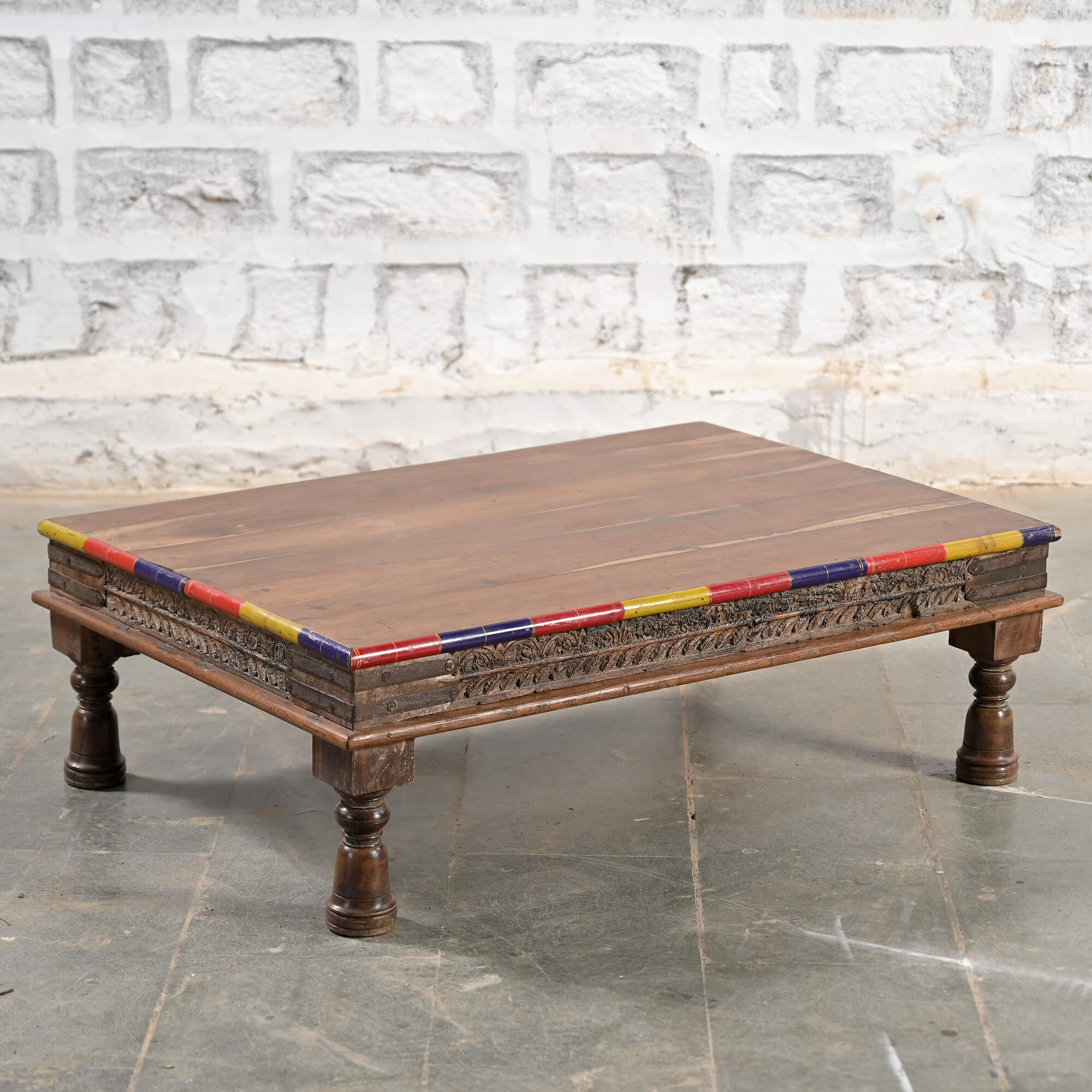 Hand Carved Rustic Reclaimed Wood Coffee Table - Solid Wood Farmhouse Living Room Furniture for Home Decor & Cozy Gatherings