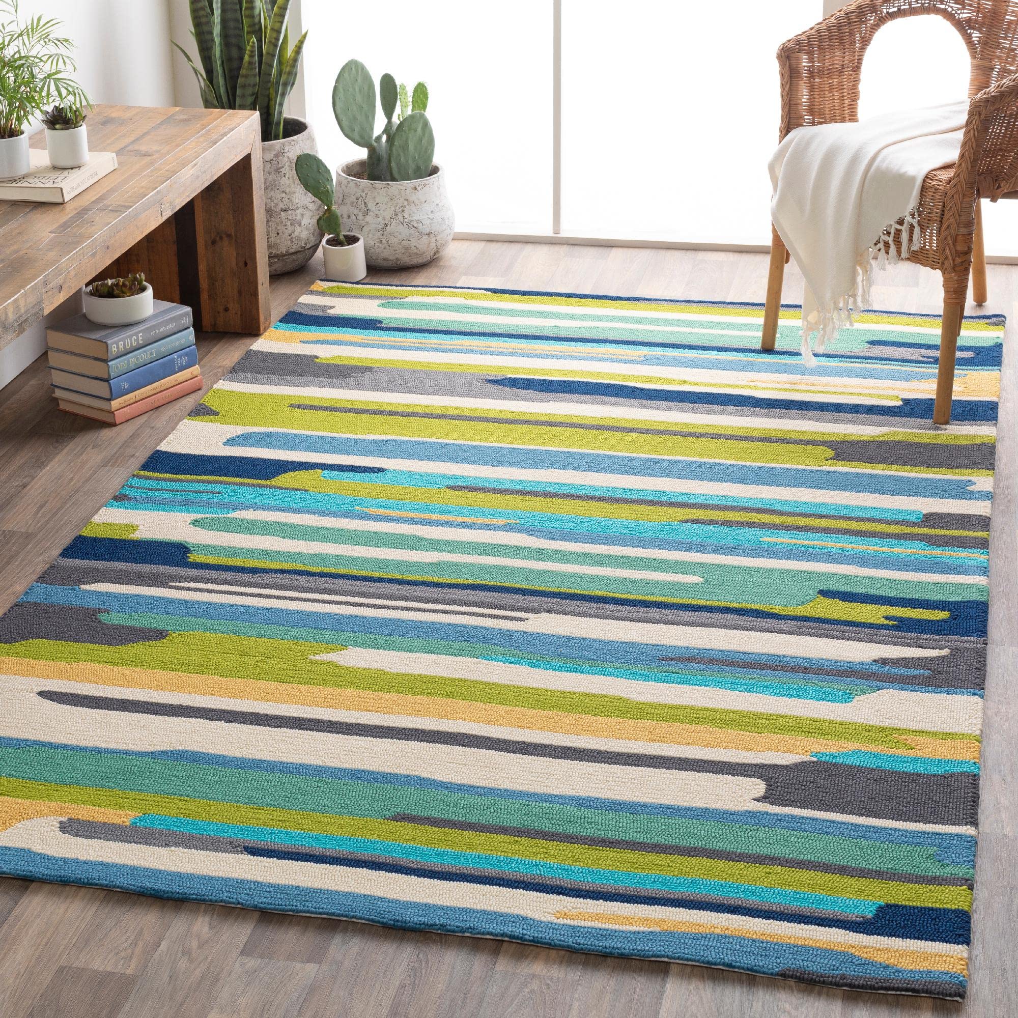 Mark&Day 8x10 Emerald Indoor/Outdoor Area Rug - Soft Blue Cream Green Carpet for Living Room, Bedroom, Kitchen - Waterproof & Stain Resistant - Perfect for High Traffic Areas & Pet-Friendly Homes (8' x 10')