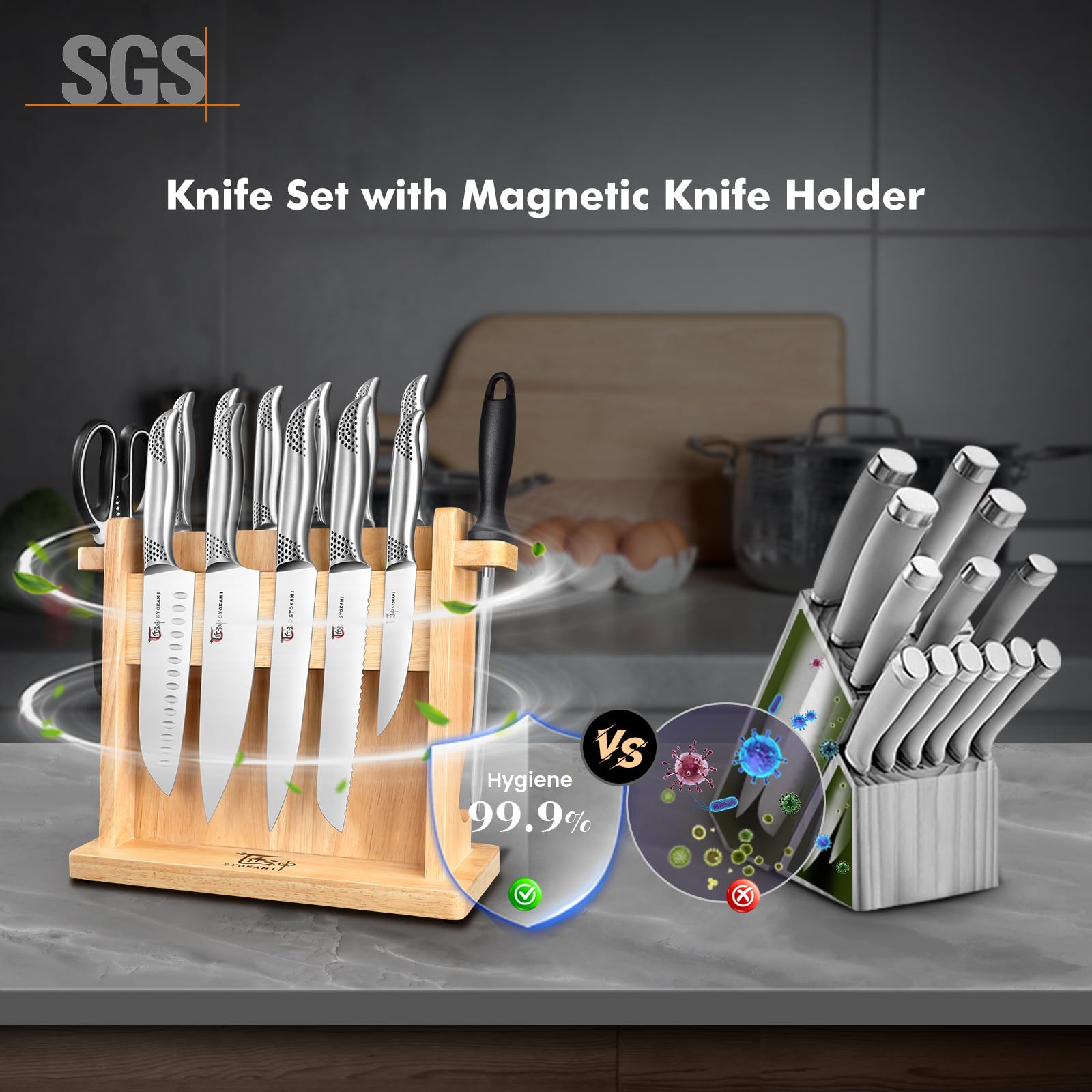 Premium Japanese Style Kitchen Knife Set - 14 PCS High Carbon Stainless Steel Sharp Knives with Magnetic Block Holder, Ergonomic Handle & Sharpener - Perfect for Home Chefs, Cooking Enthusiasts & Professional Kitchens