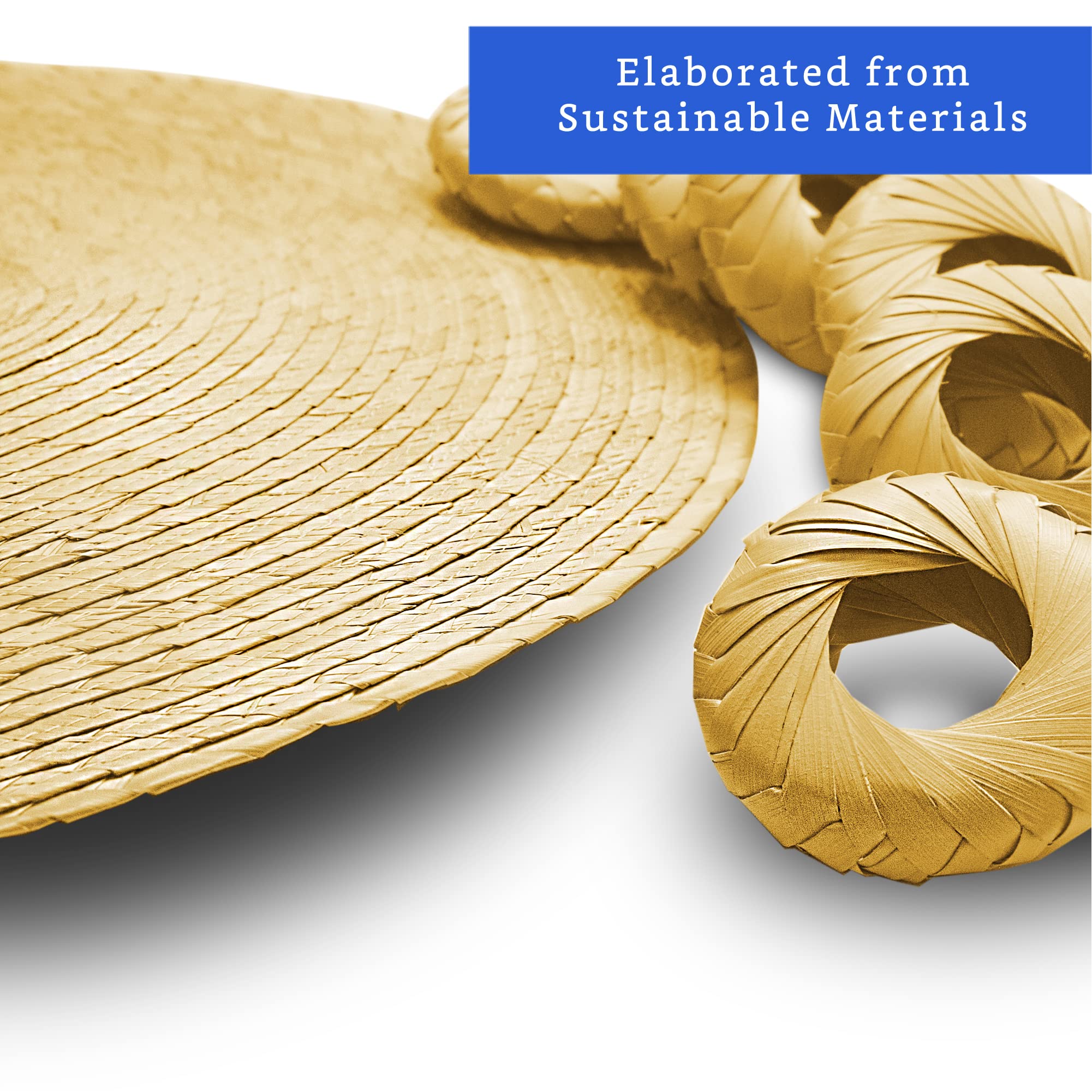 Handmade Natural Woven Round Placemats Set of 6 with Napkin Rings - Eco-Friendly Straw Wicker Chargers for Dining Table - Rustic Wedding & Home Decor Place Settings for Everyday Use & Special Occasions