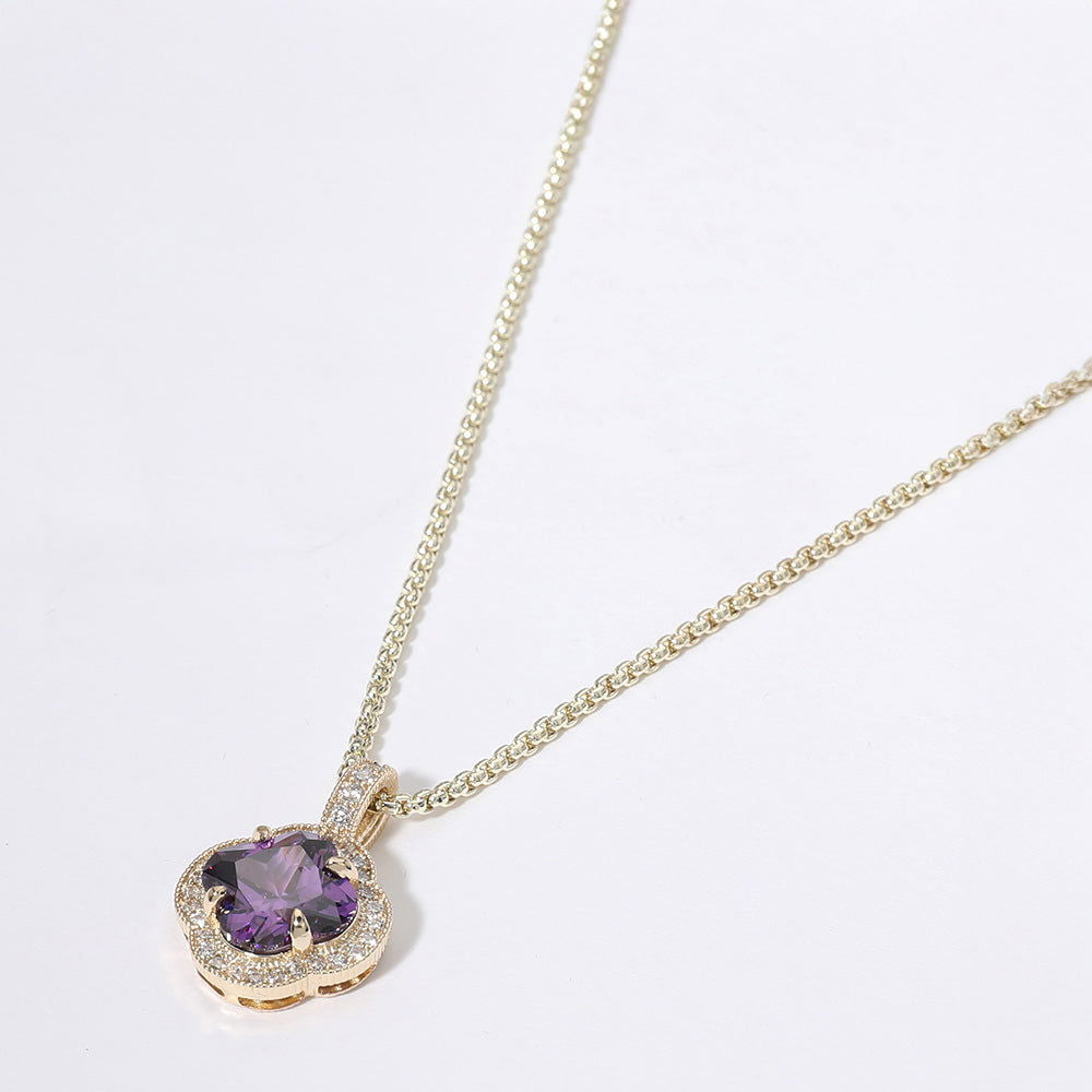 14K Gold Plated Quatrefoil Cubic Zirconia Purple Pendant Necklace for Women - Elegant Jewelry Gift for Birthday, Anniversary & Special Occasions