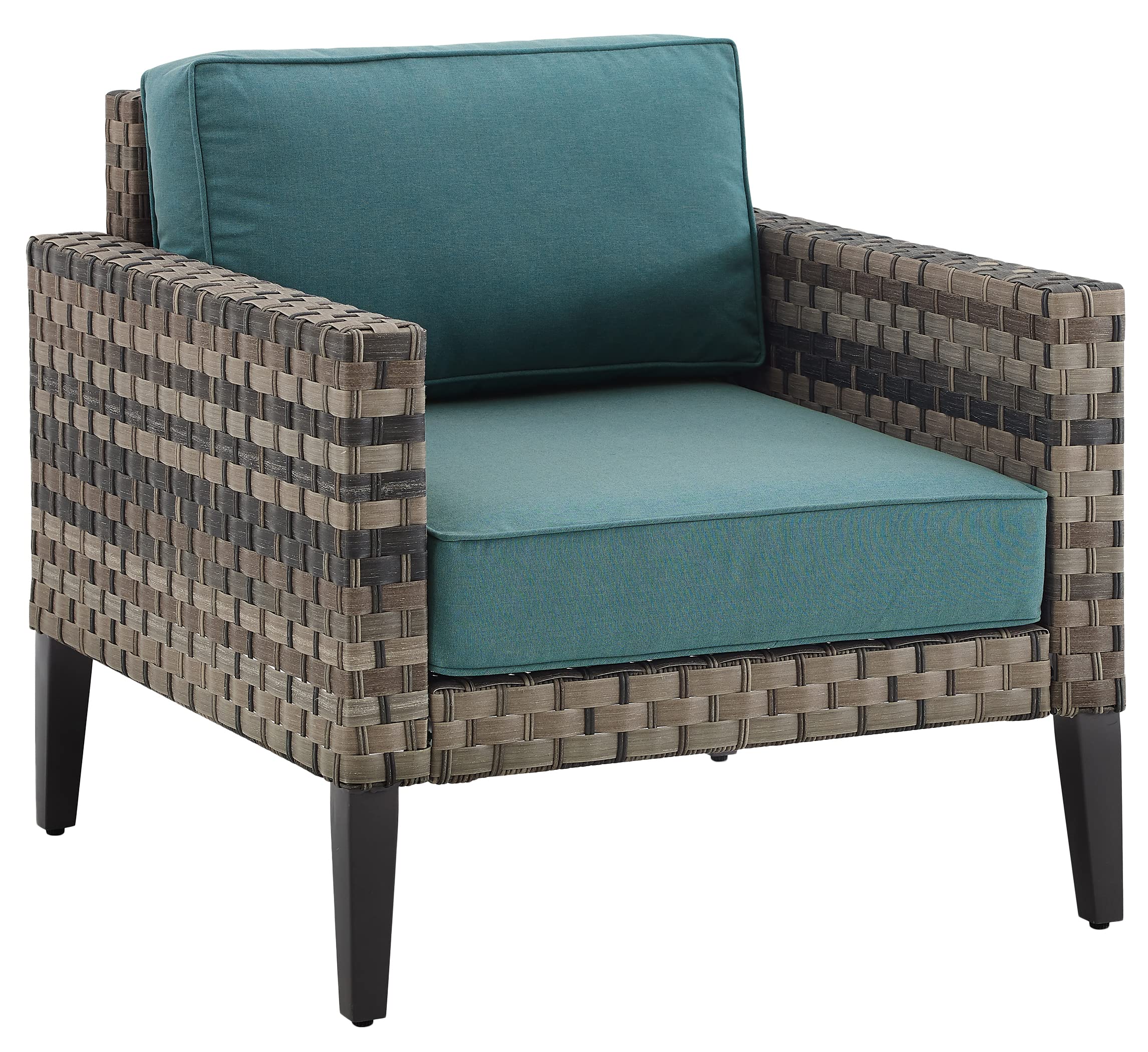 Crosley Prescott Outdoor Wicker Patio Chair with Mineral Blue Cushions - Brown All-Weather Furniture for Porch, Deck, Balcony & Backyard - Perfect for Relaxing, Sunbathing & Outdoor Entertaining