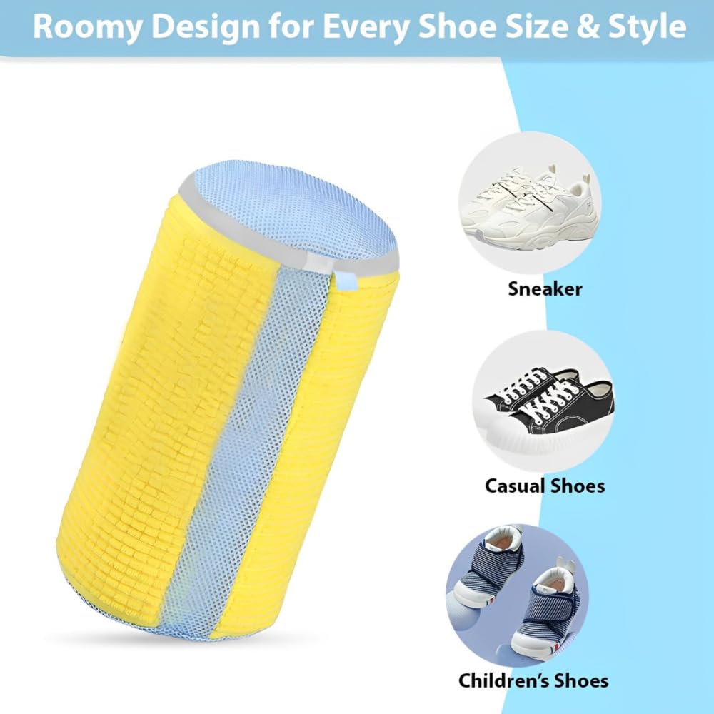 Reusable Shoe Laundry Bag with Brush - for Sneakers & Gym Shoes - Machine Wash Safe - Includes Shoe Trees - Perfect for Travel & Sports