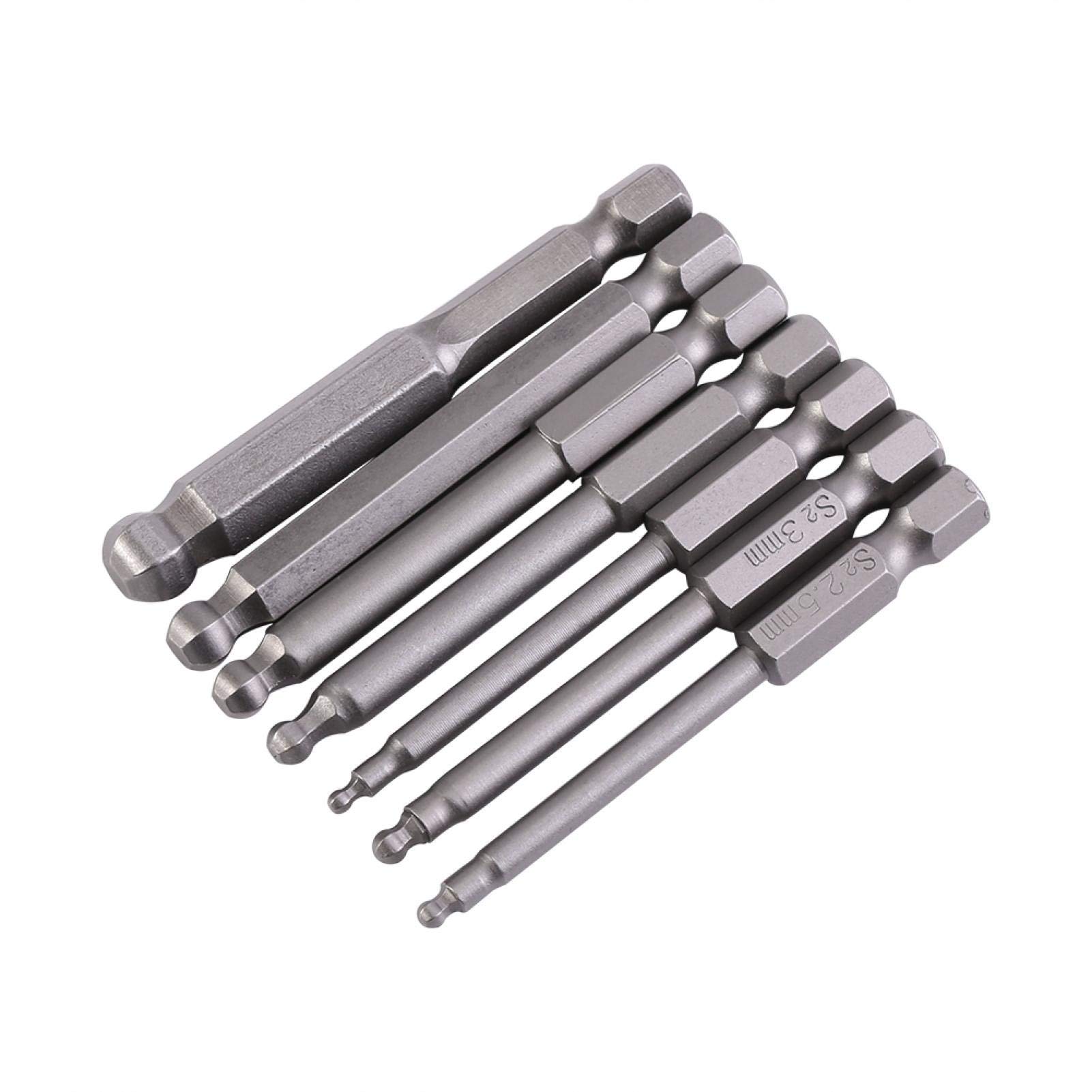 7Pcs 1/4'' Screwdriver Bit Set - Ball End Hex Shank, Durable Anti-Impact 2/2.5/3/4/5/6/8mm 65mm Bits for Electric & Manual Screwdrivers - Perfect for DIY, Furniture Assembly, Electronics Repair & Automotive Maintenance